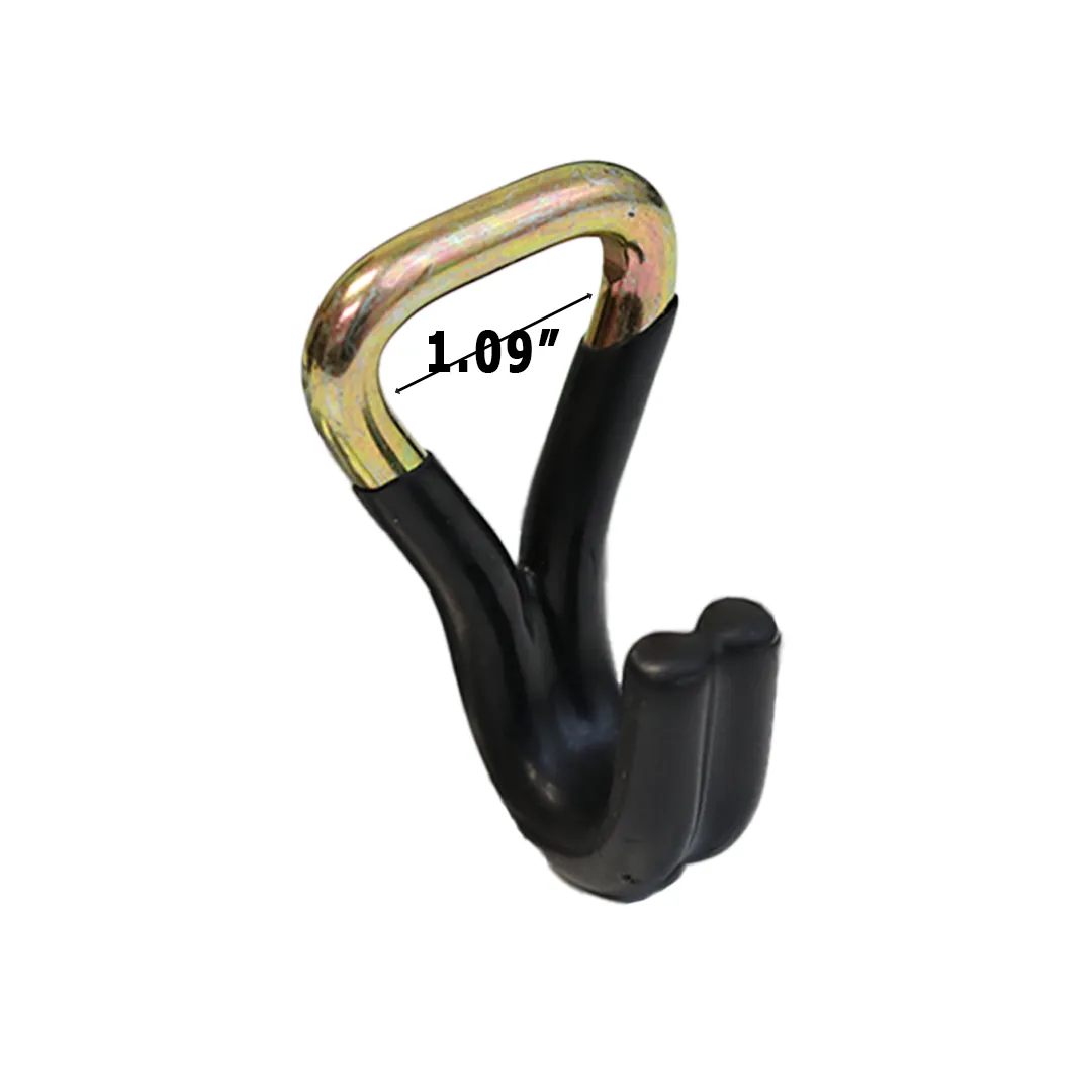 1 Inch Black PVC Coated Twin J Hook - 3300 lb Breaking Strength Rubber Coated Tie Down Hook