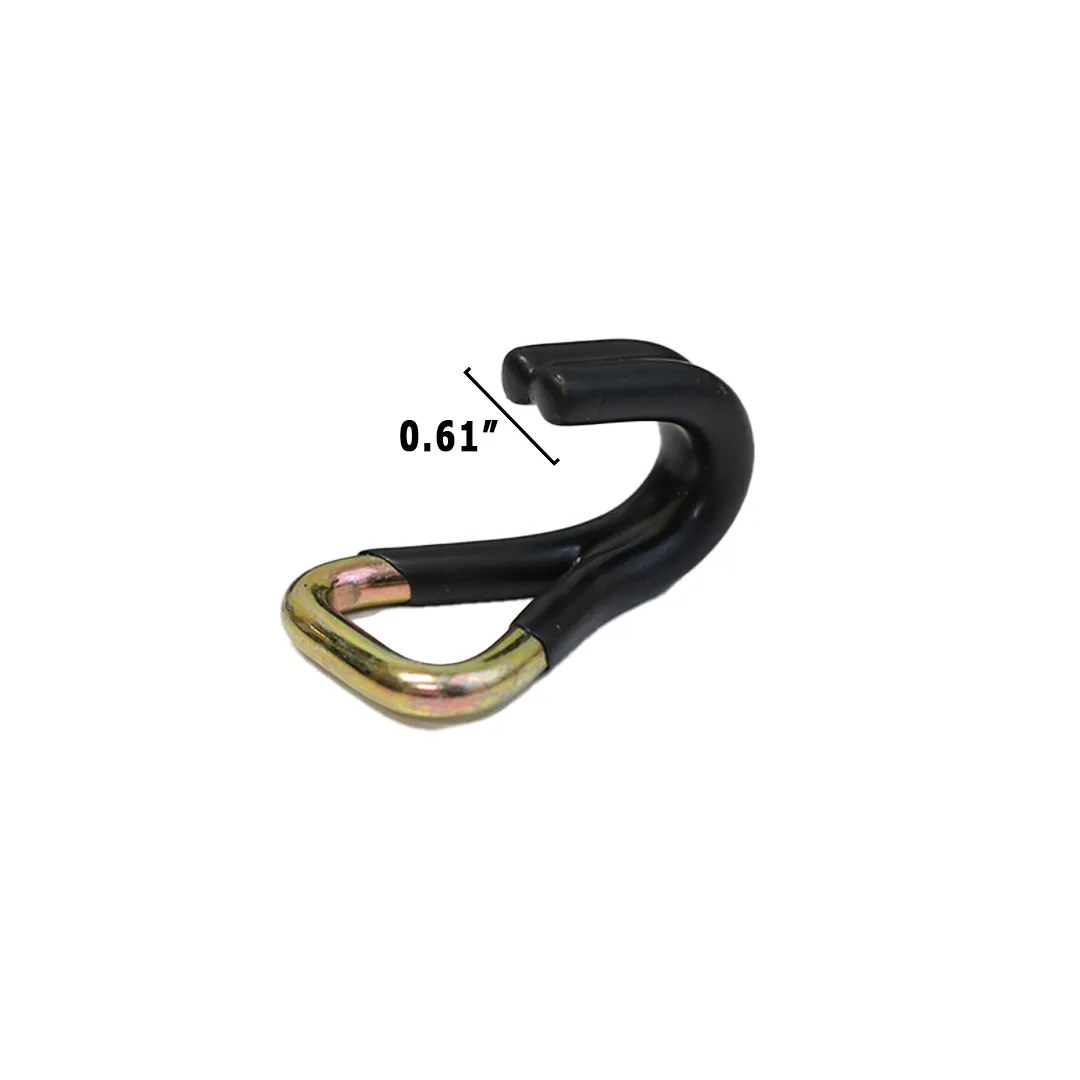 1 Inch Black PVC Coated Twin J Hook - 3300 lb Breaking Strength Rubber Coated Tie Down Hook