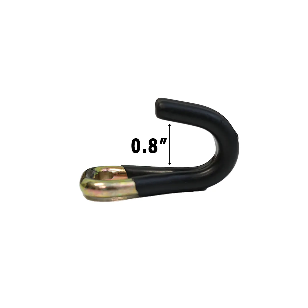 1 Inch Black PVC Coated Twin J Hook - 3300 lb Breaking Strength Rubber Coated Tie Down Hook