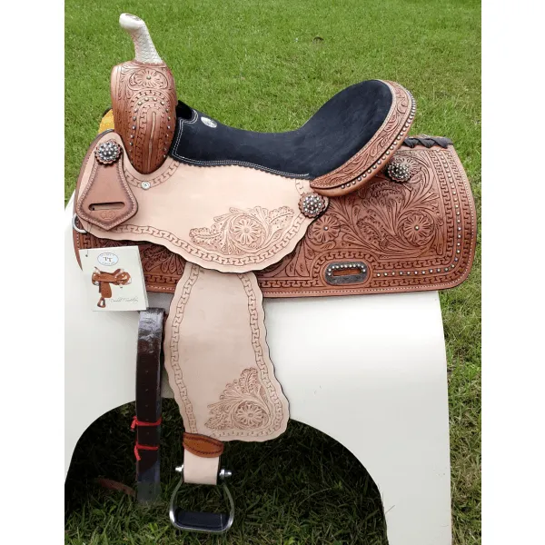 14", 15", 16" Double T Barrel style saddle with rainbow crystal rhinestones.