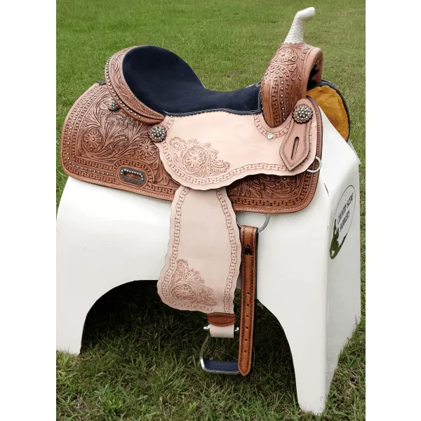 14", 15", 16" Double T Barrel style saddle with rainbow crystal rhinestones.