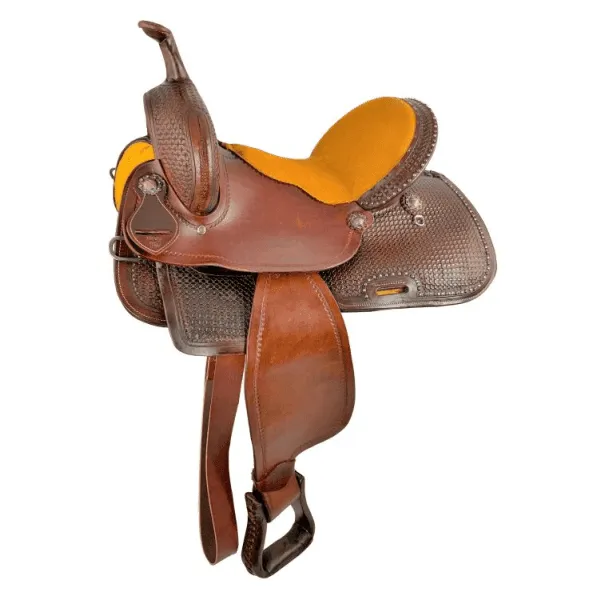 15" ,16 Full QH  Economy Barrel Style Saddle Set with basket stamp tooling.