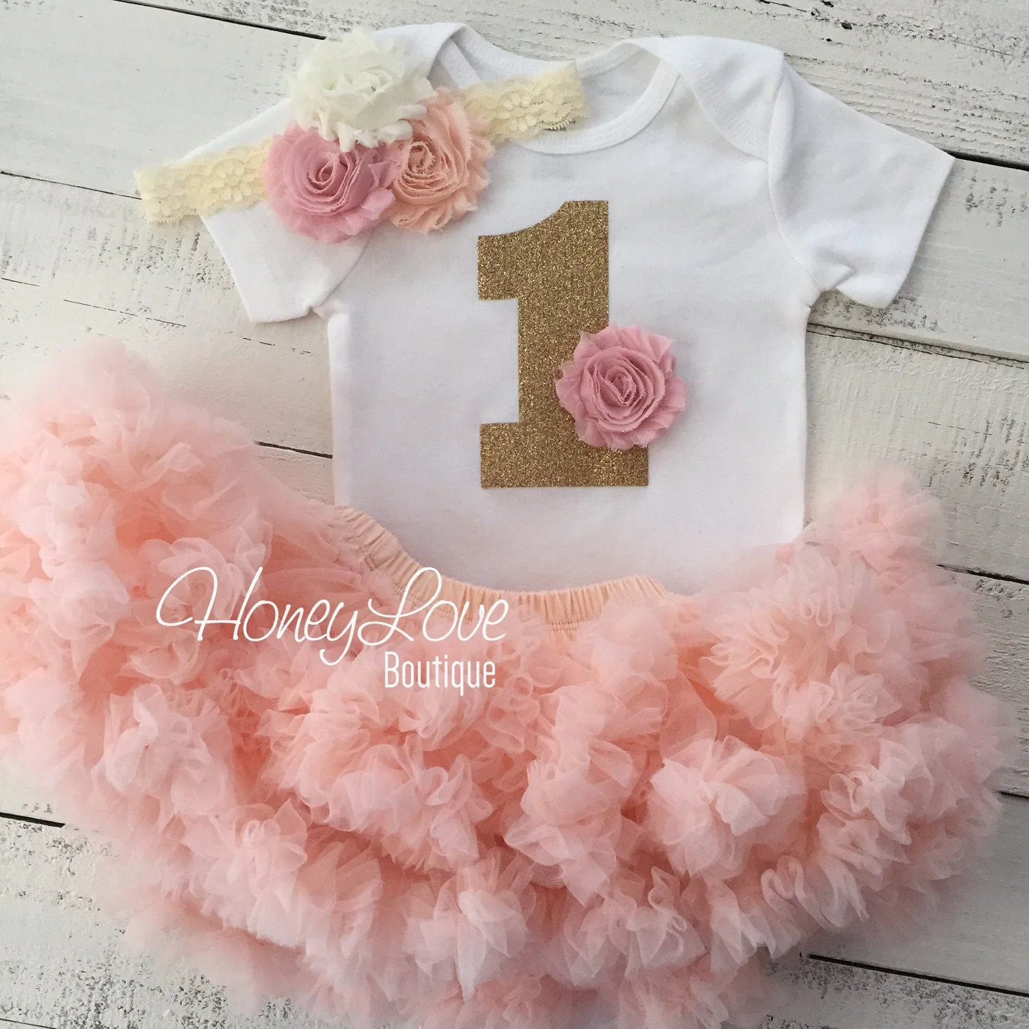 1st Birthday Outfit - Peach, Blush Pink and Ivory