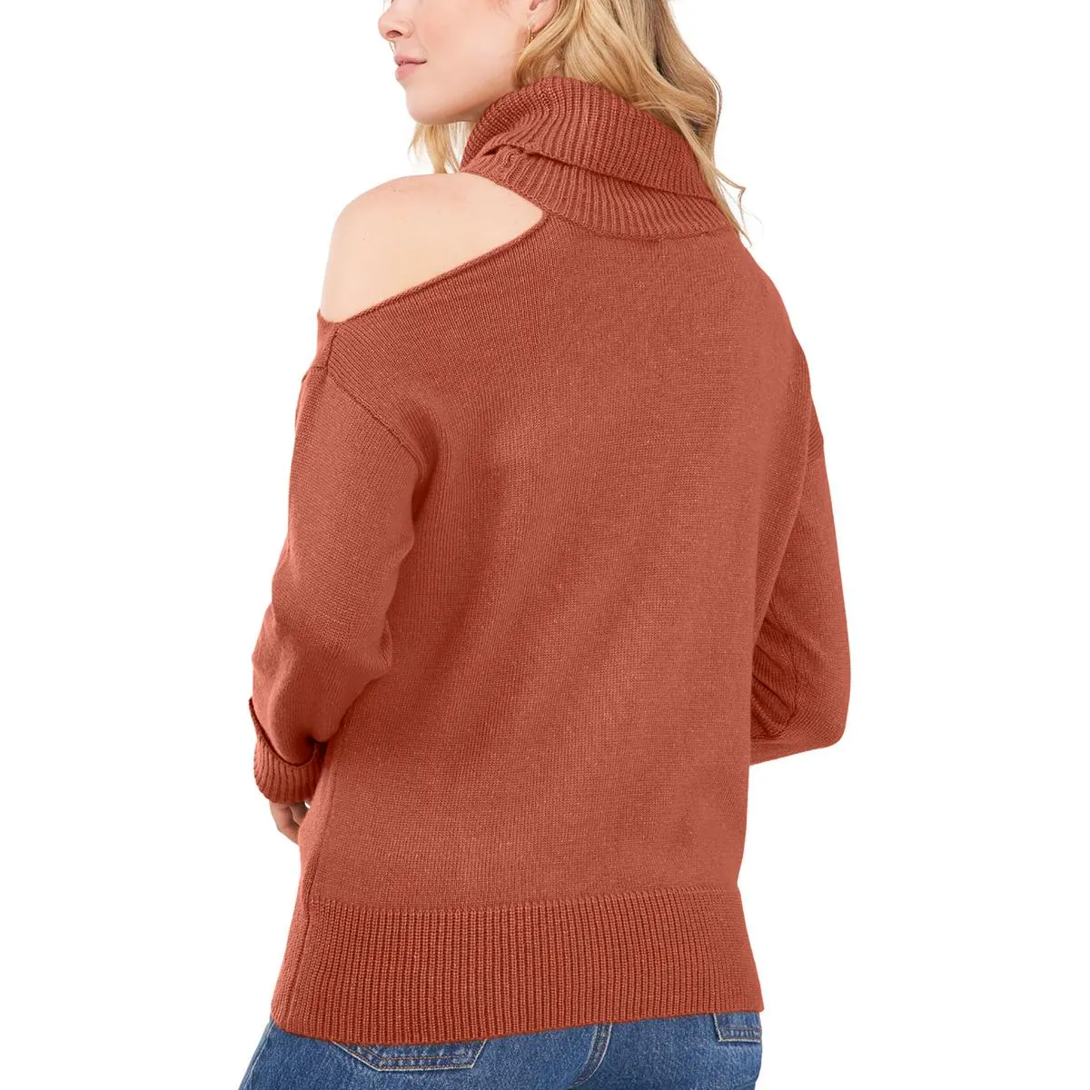 1.State Womens Cold Shoulder Long Sleeve Turtleneck Sweater