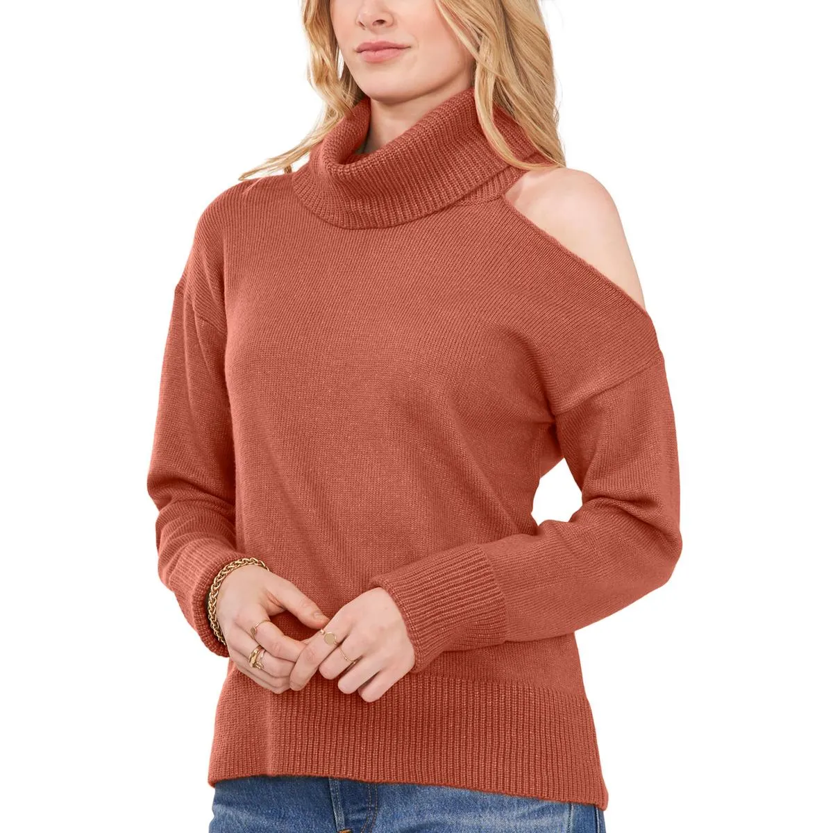 1.State Womens Cold Shoulder Long Sleeve Turtleneck Sweater