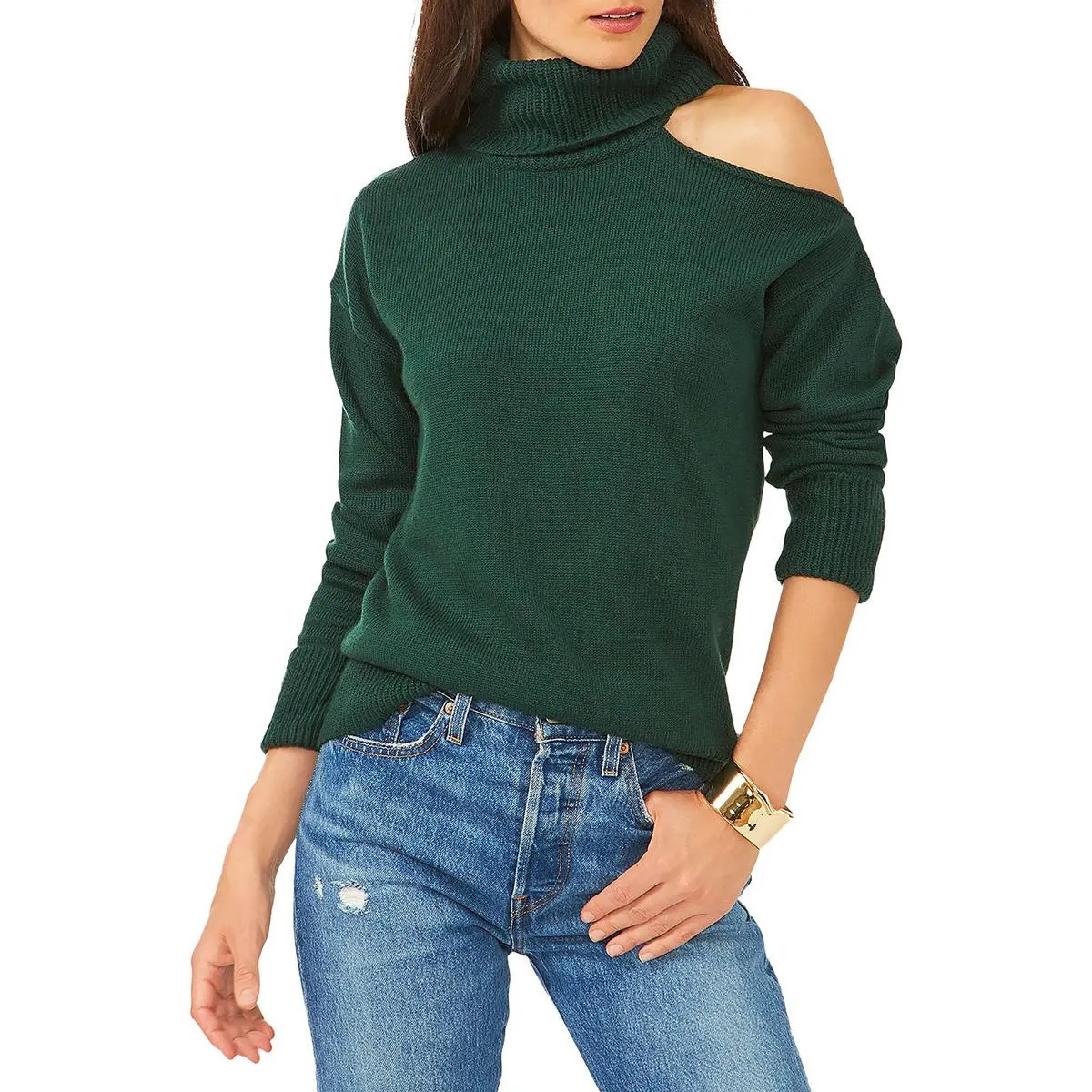 1.State Womens Cold Shoulder Long Sleeve Turtleneck Sweater