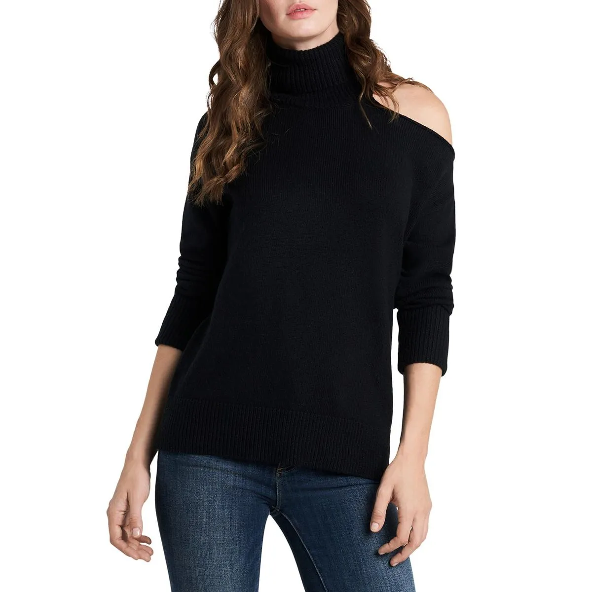 1.State Womens Cold Shoulder Long Sleeve Turtleneck Sweater