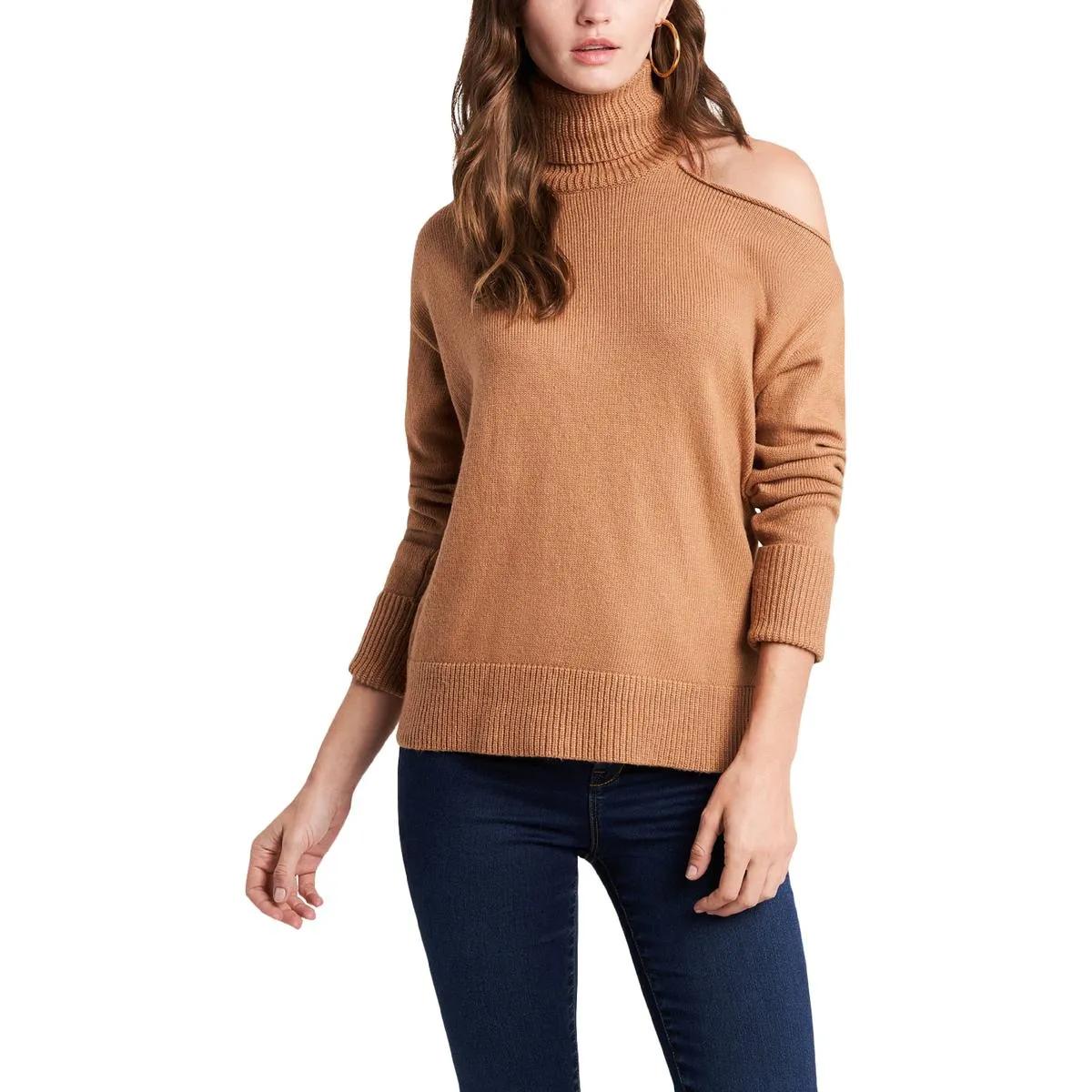 1.State Womens Cold Shoulder Long Sleeve Turtleneck Sweater