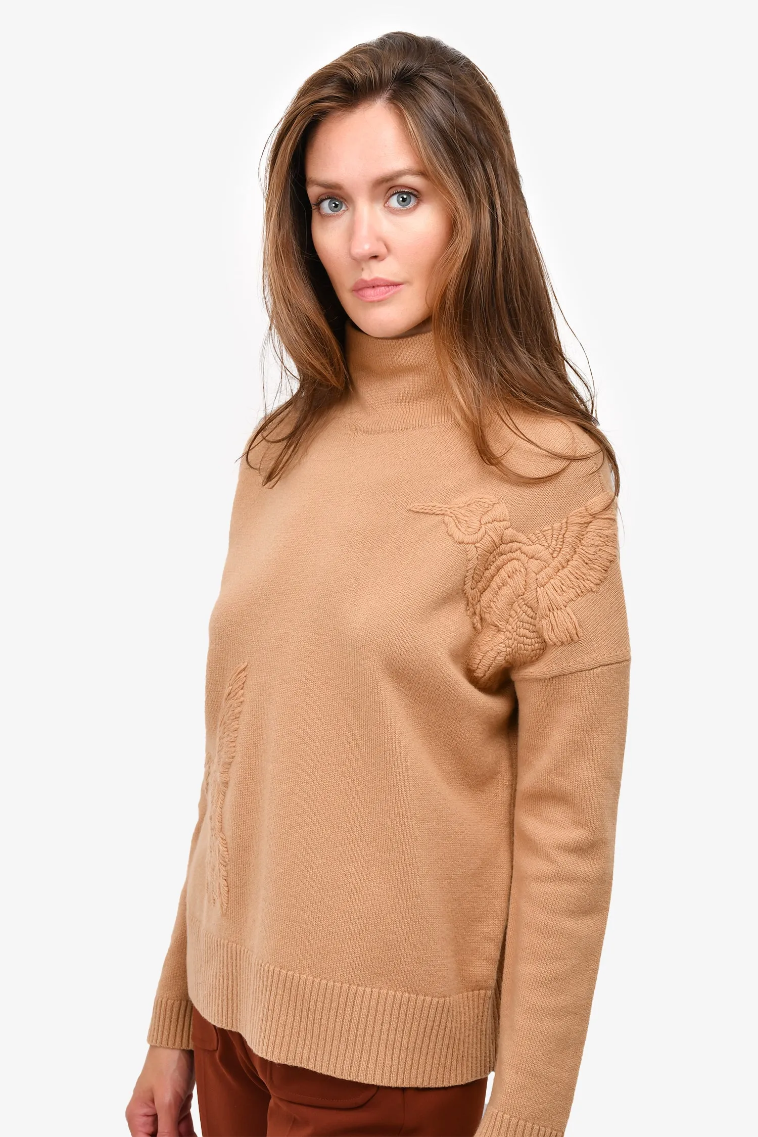 Altuzarra Brown Wool/Cashmere Bird Knit Turtle Neck Sweater Size XS