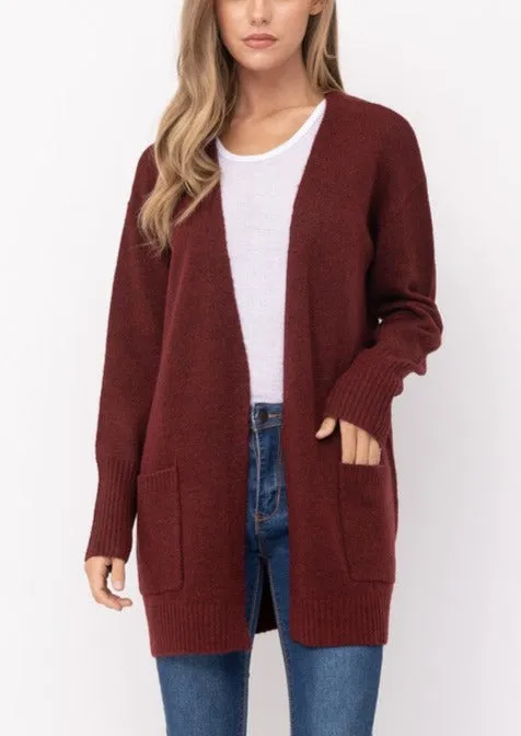 Always Classic Cozy Cardigan Sweater in Burgundy~FINAL SALE