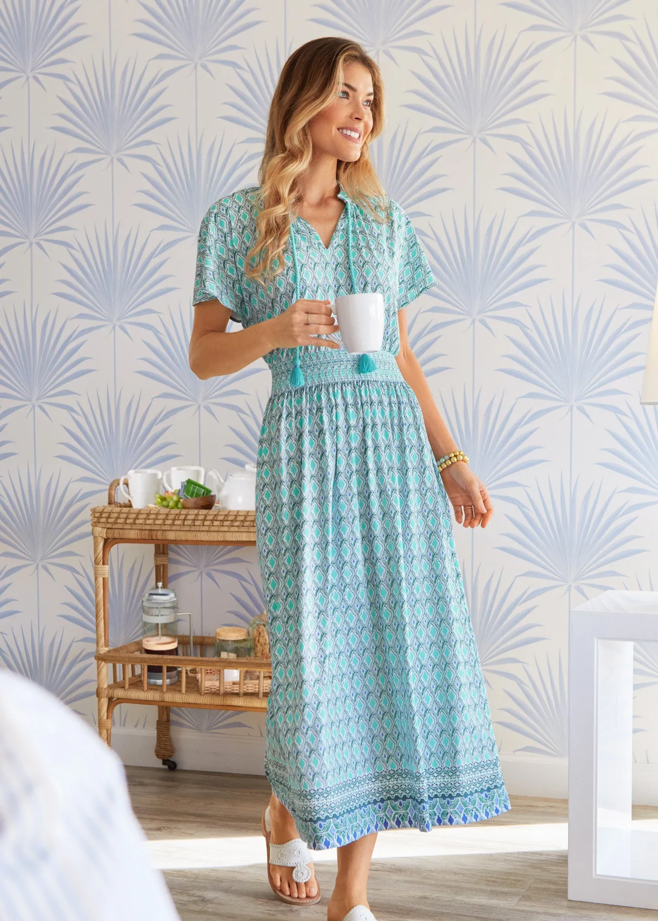 Amalfi Coast Smocked Waist Maxi Dress