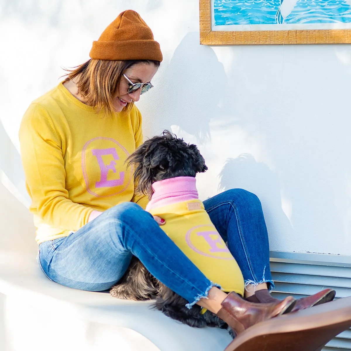 Bespoke Dog Sweater Yellow/Pink Cashmere