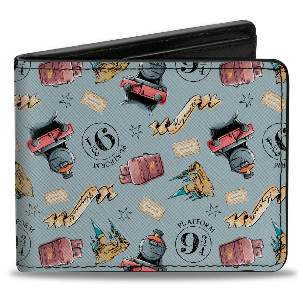 Bi-Fold Wallet - Harry Potter Hogwarts Express Icons Collage Sky Blue