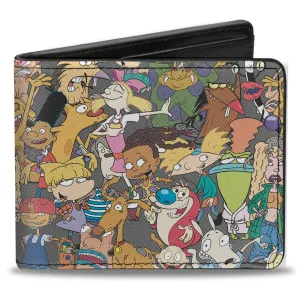 Bi-Fold Wallet - Nick 90's Rewind Multi Character Mash Up Collage Gray