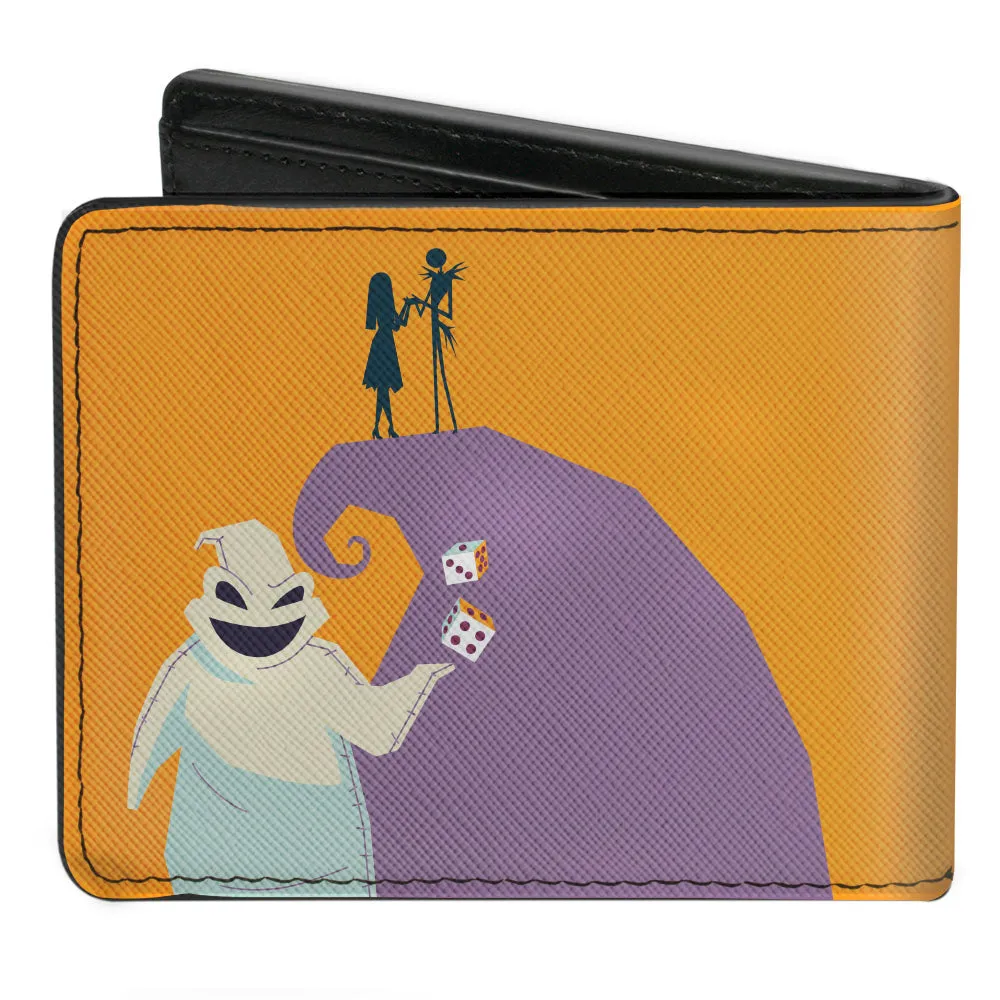 Bi-Fold Wallet - Nightmare Before Christmas Stylized Jack Cemetery Pose   Jack and Sally Spiral Hill Scene Ooogie Boogie Dice Pose Orange