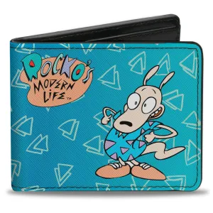 Bi-Fold Wallet - ROCKO'S MODERN LIFE Happy   Sad Poses Blues White