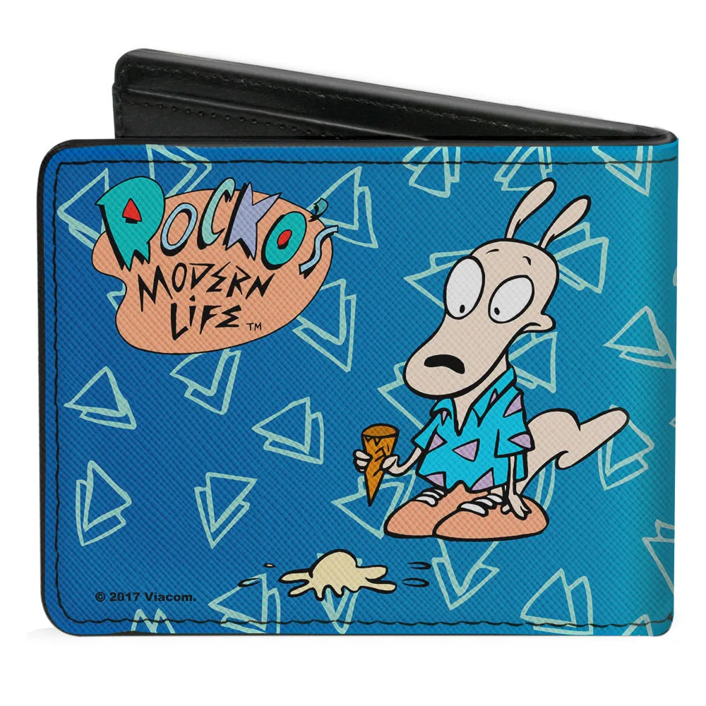 Bi-Fold Wallet - ROCKO'S MODERN LIFE Happy   Sad Poses Blues White