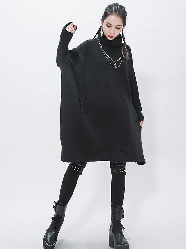 Black Cropped Turtleneck Sweater Dress