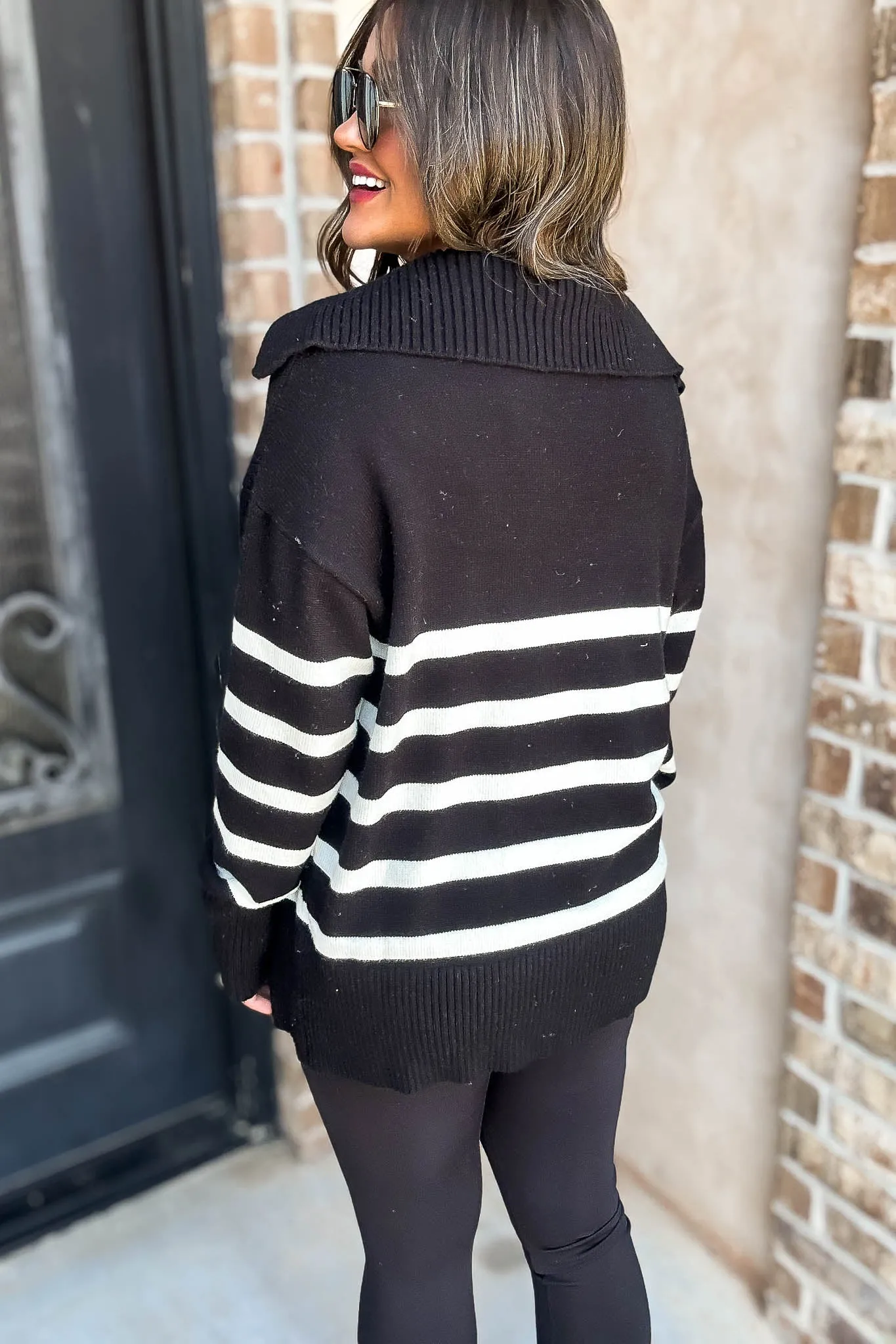 Black Striped Sailor Collar Neck Knit Sweater