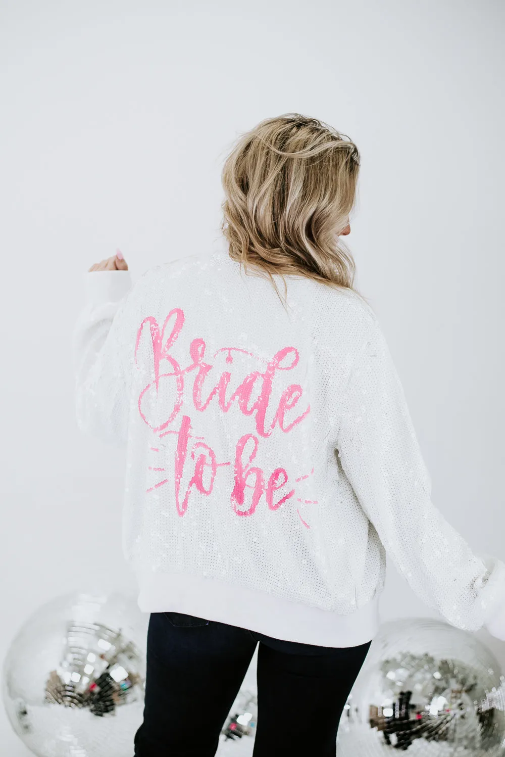 Bride Sequin Bomber Jacket, White