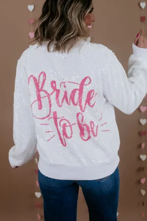 Bride Sequin Bomber Jacket, White