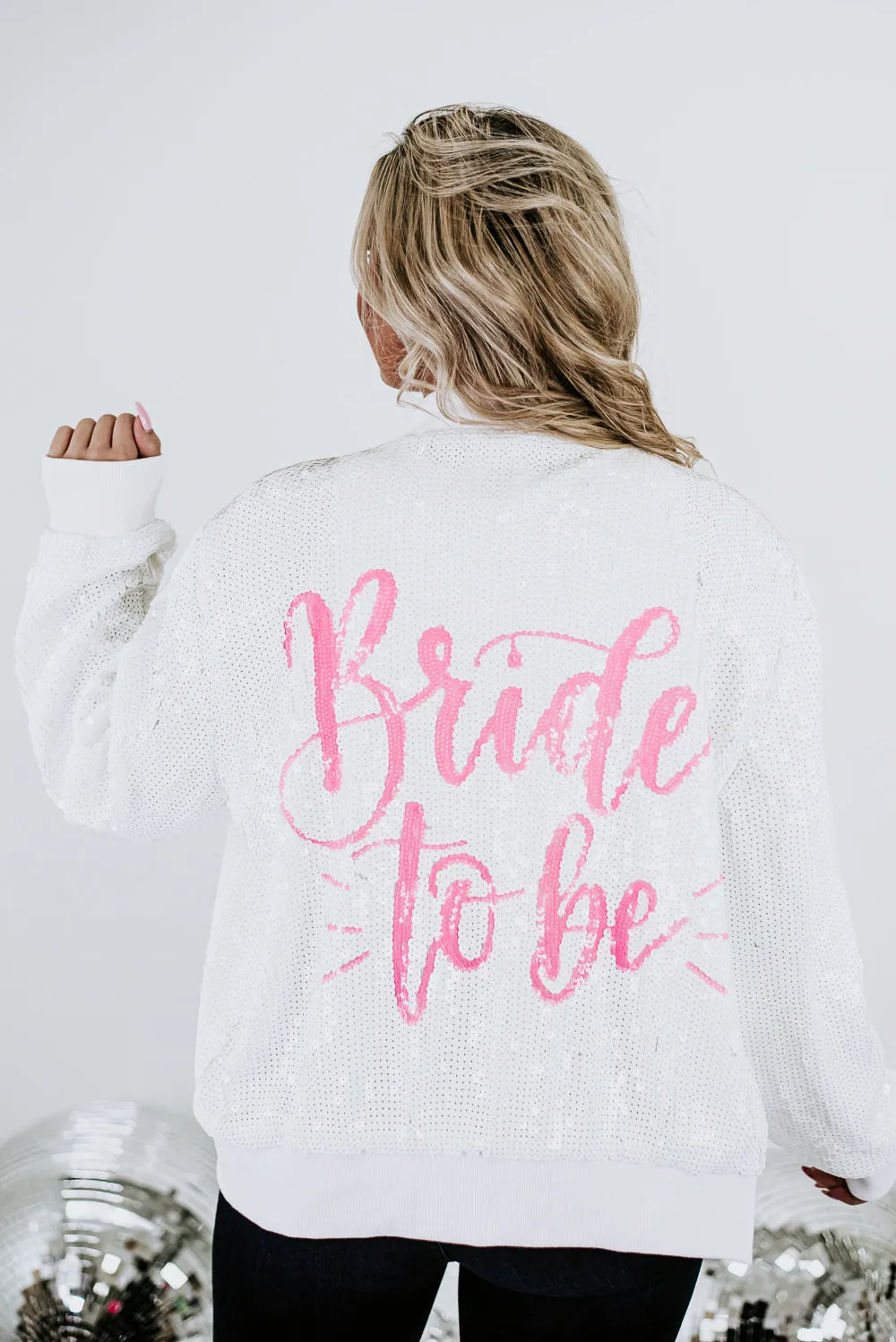 Bride Sequin Bomber Jacket, White