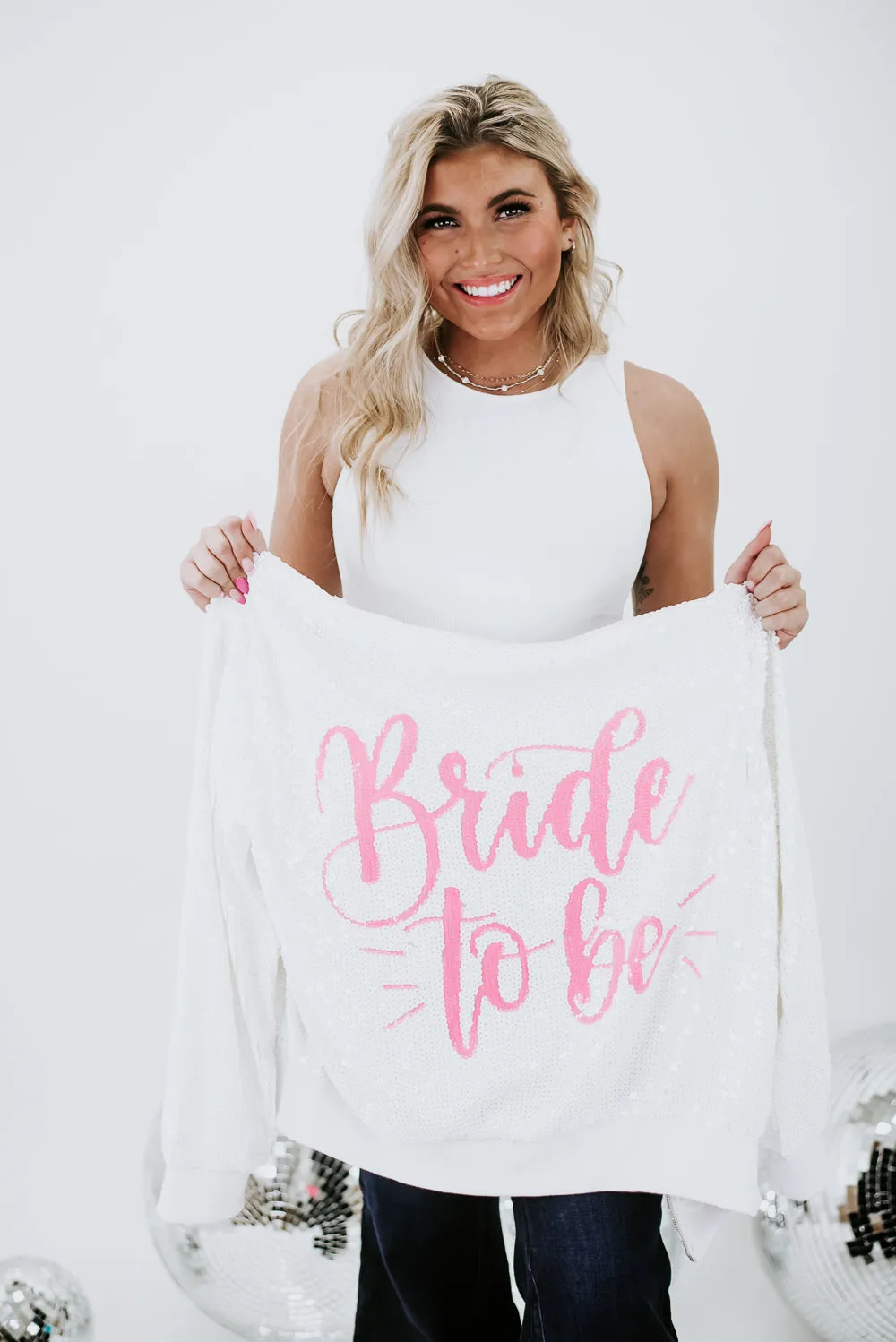 Bride Sequin Bomber Jacket, White