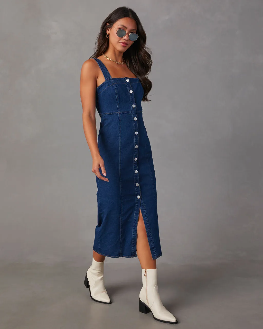 Camden Denim Button Front Midi Dress