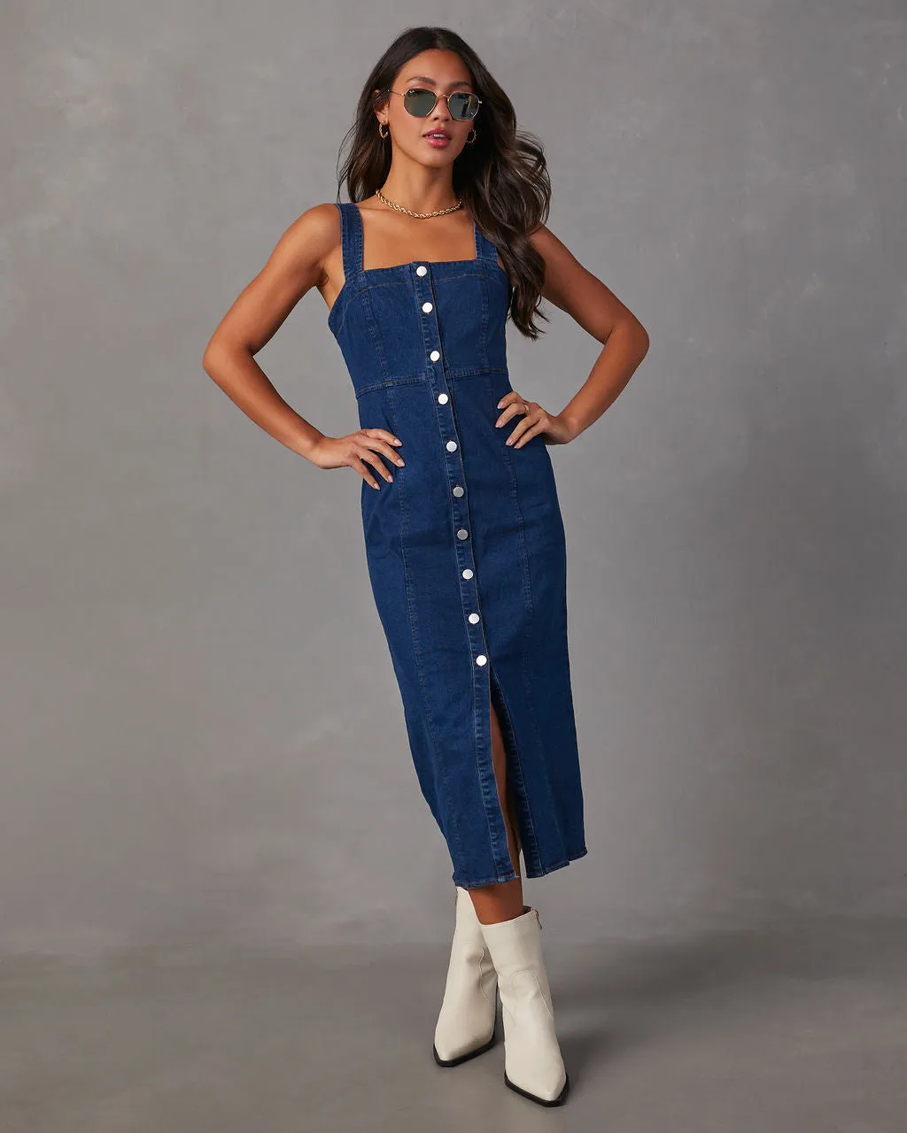 Camden Denim Button Front Midi Dress