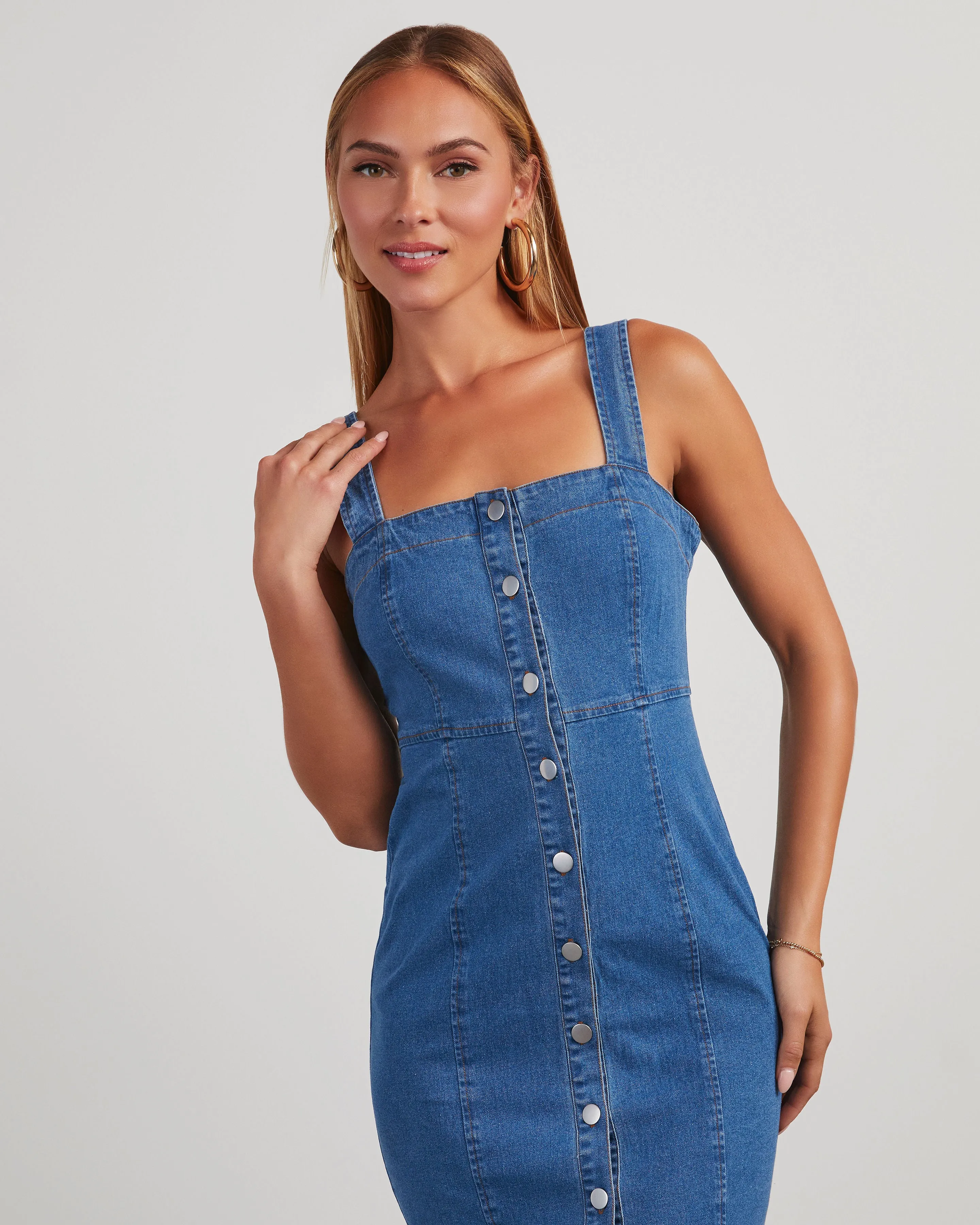 Camden Denim Button Front Midi Dress