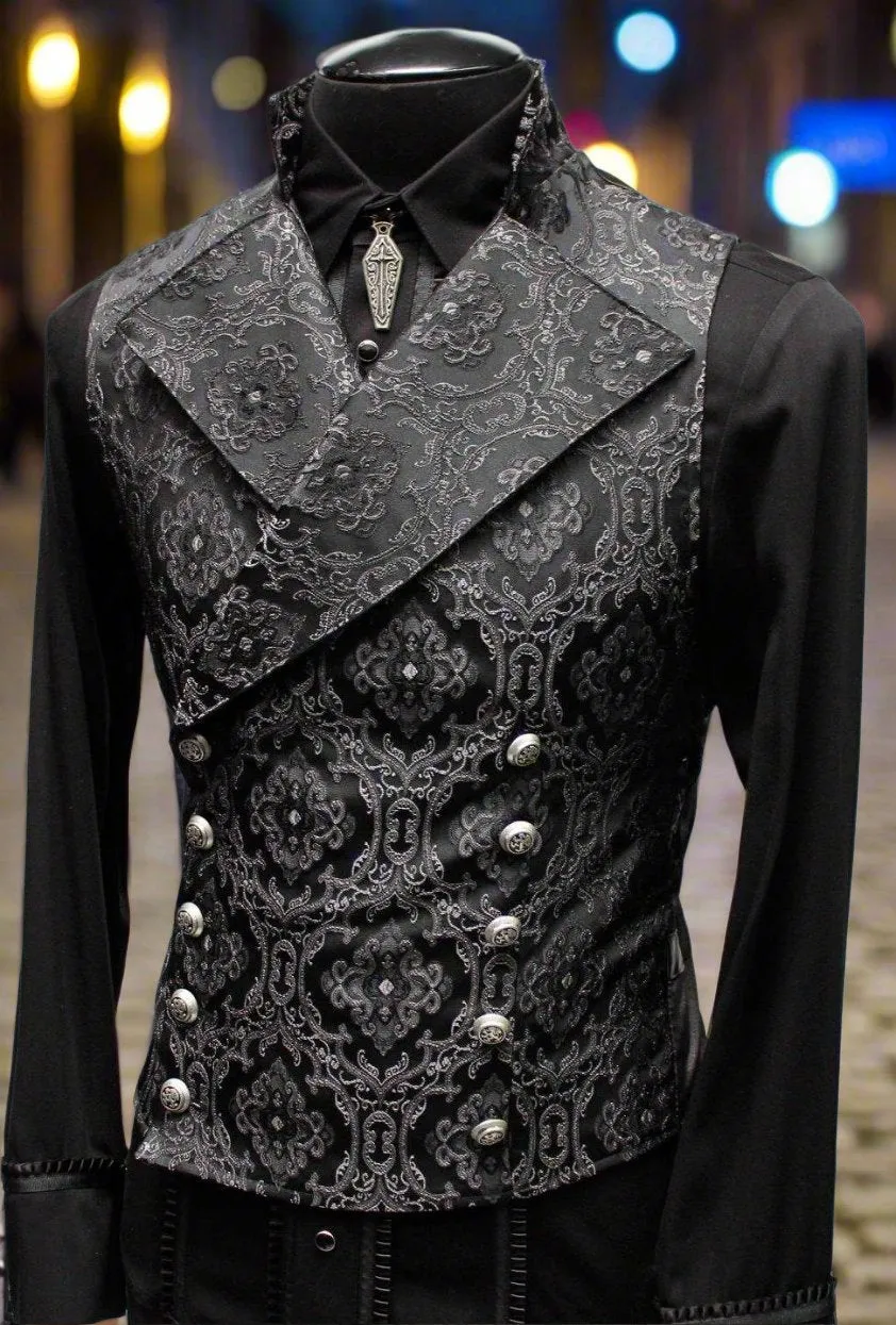 CAVALIER VEST - BLACK EDWARDIAN BROCADE