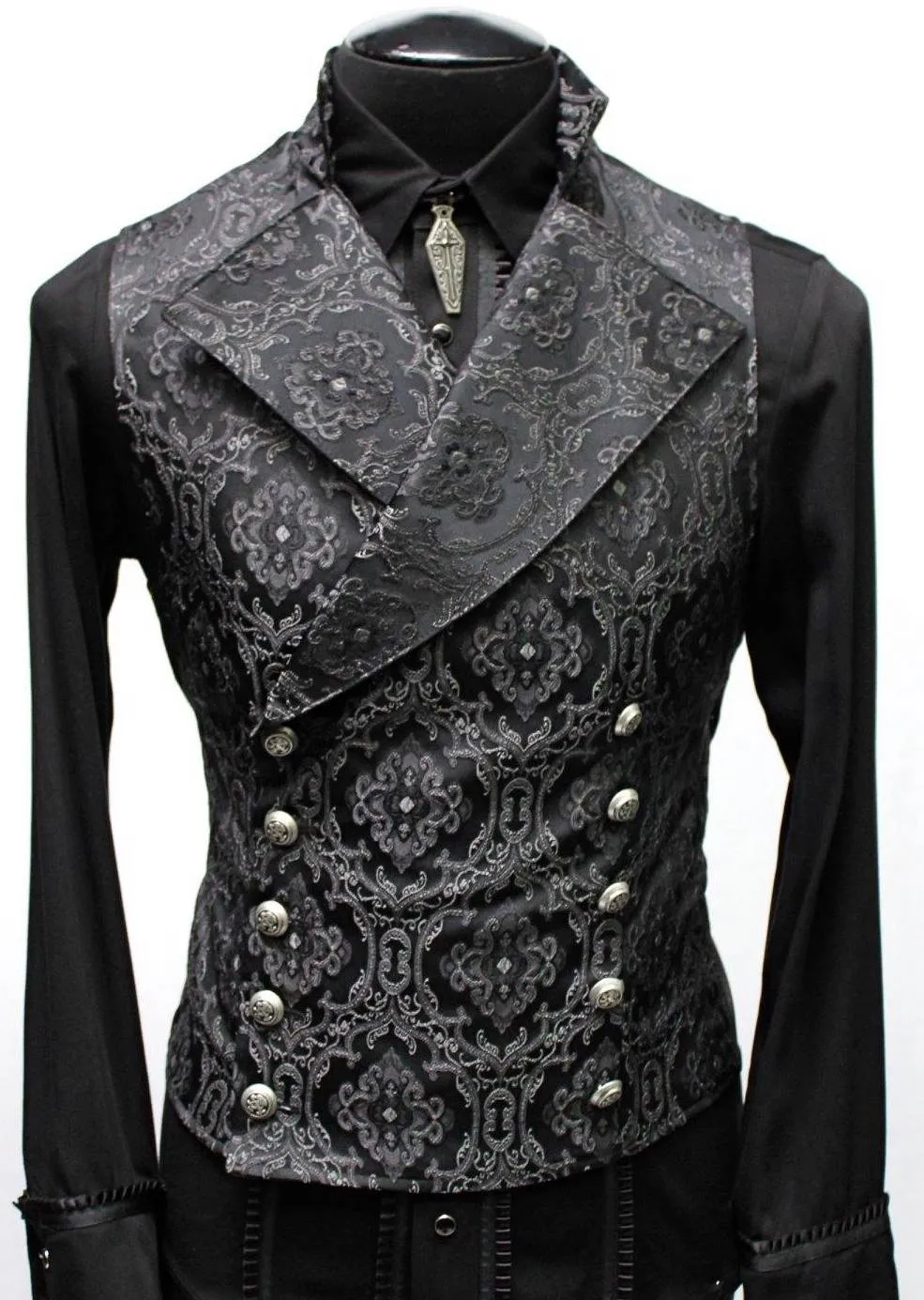 CAVALIER VEST - BLACK EDWARDIAN BROCADE