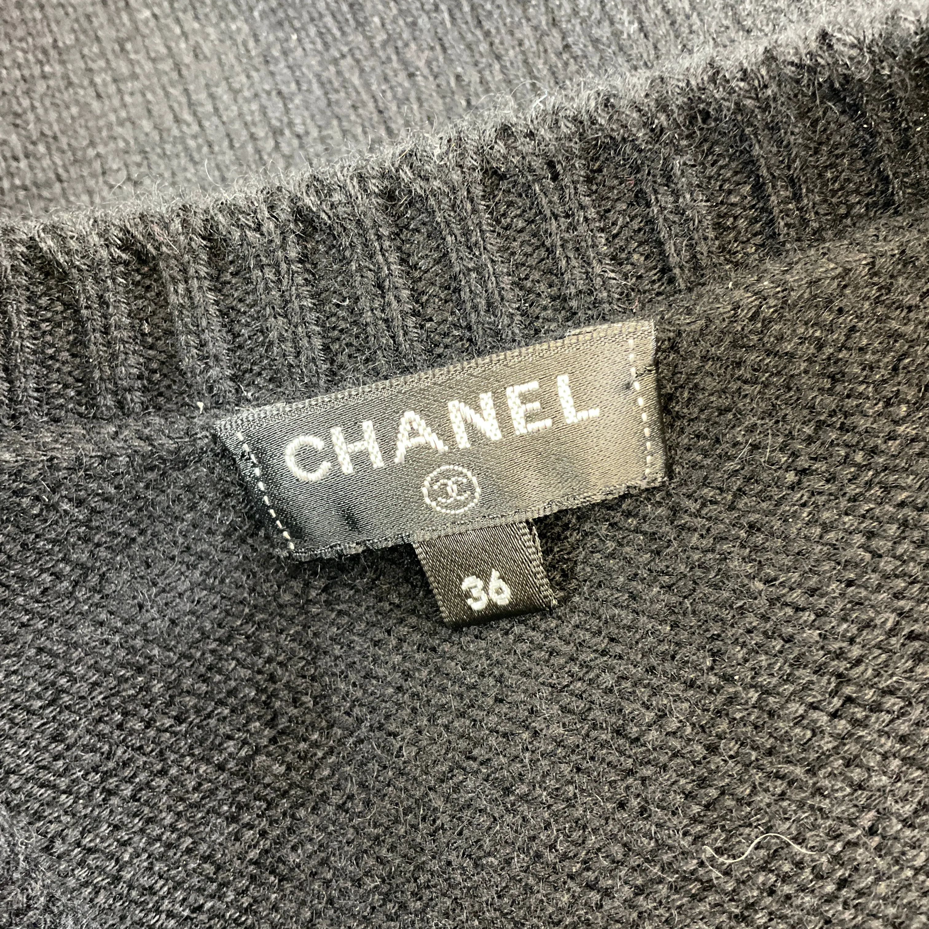 Chanel Black Pearl Embellished Short Sleeved Cashmere Knit Sweater