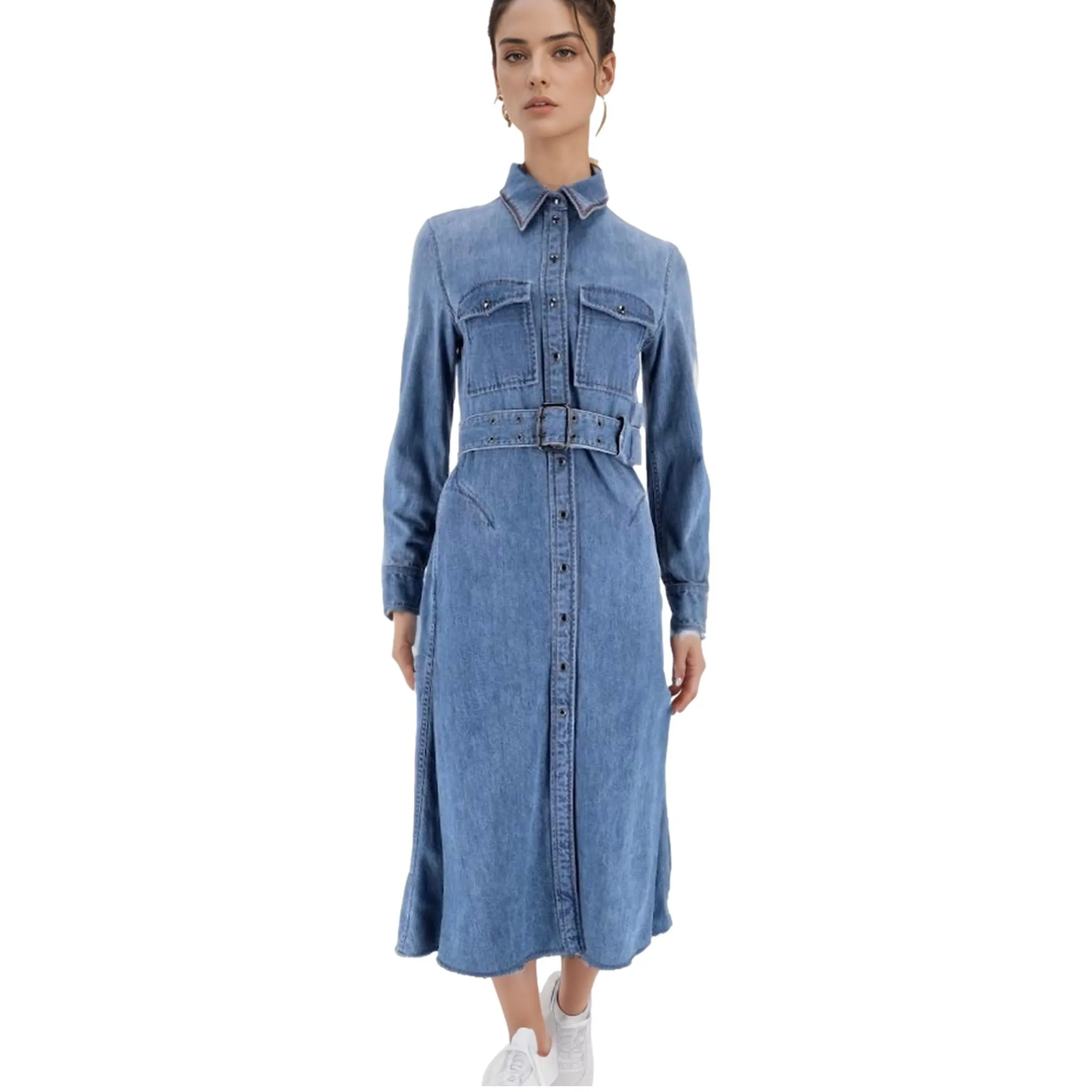 Chloe Belted Denim Shirt Dress. Size 36FR