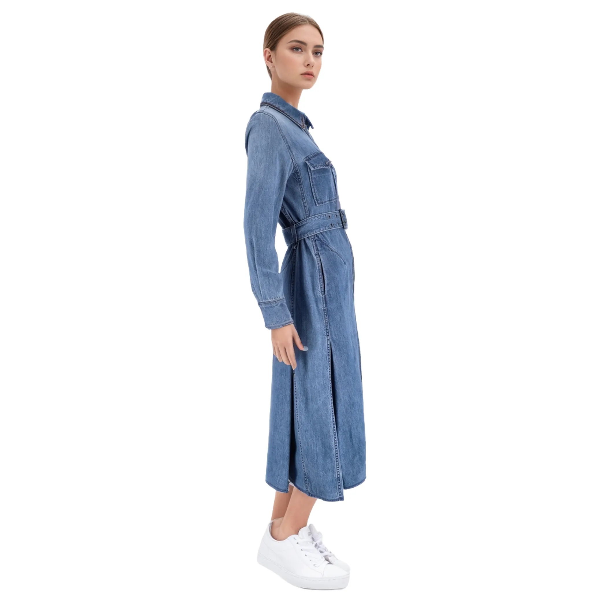 Chloe Belted Denim Shirt Dress. Size 36FR