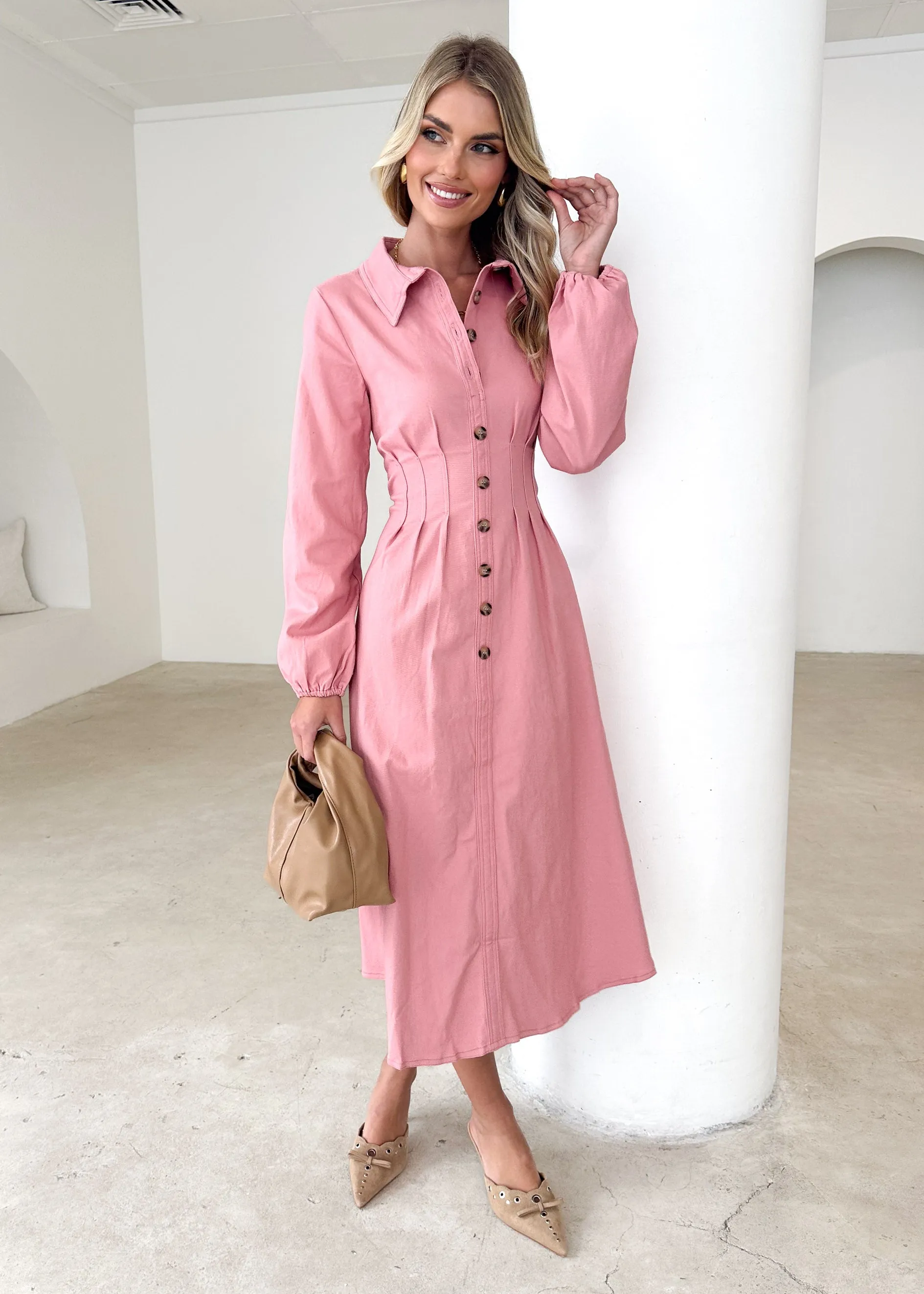 Chrissly Denim Midi Dress - Pink