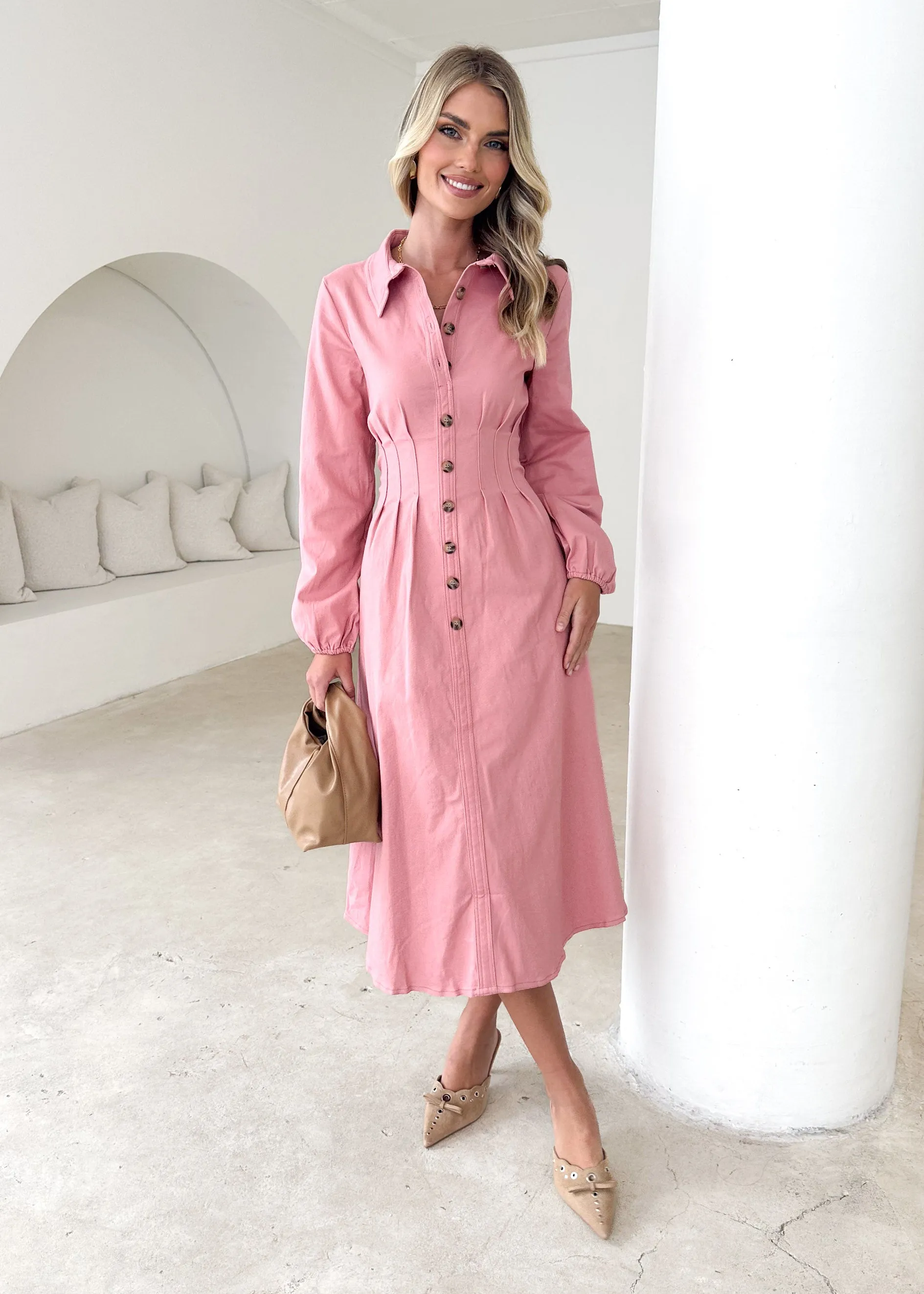 Chrissly Denim Midi Dress - Pink