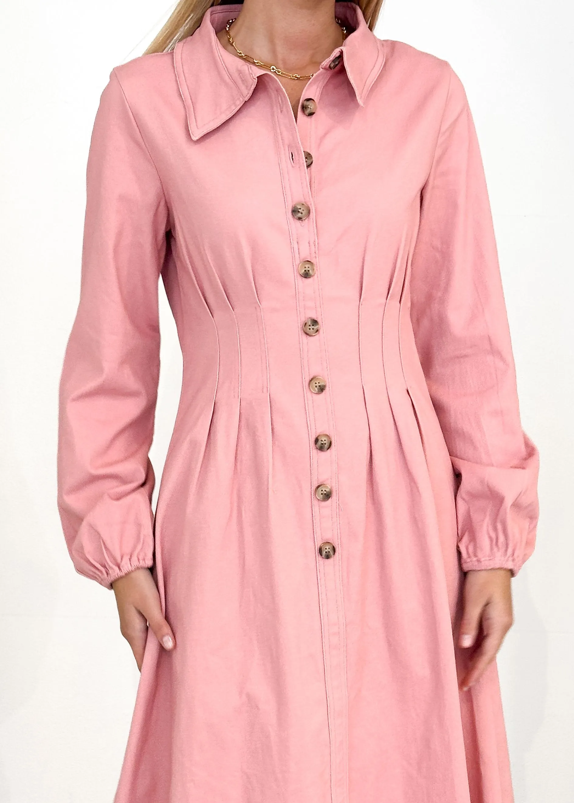 Chrissly Denim Midi Dress - Pink