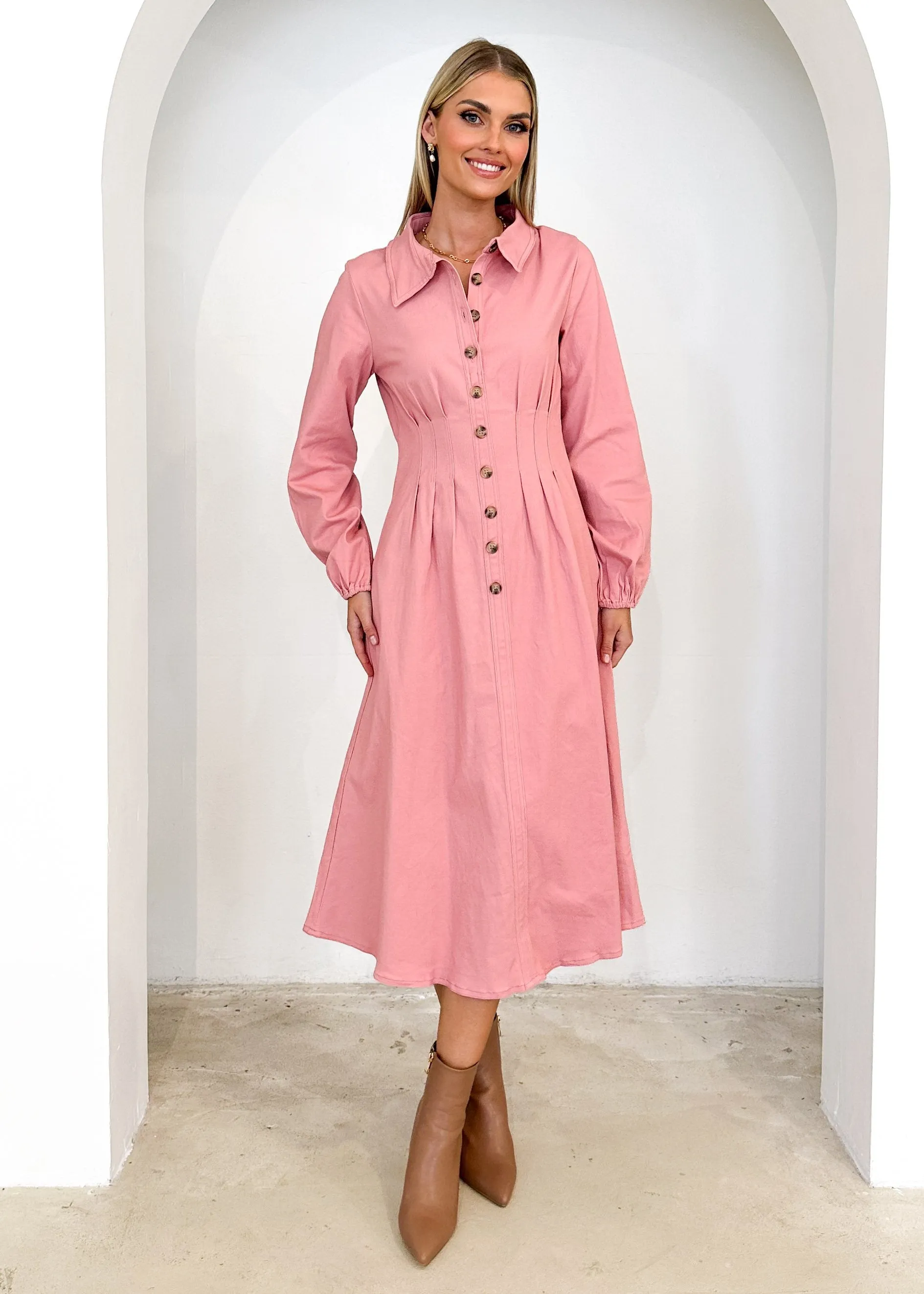 Chrissly Denim Midi Dress - Pink