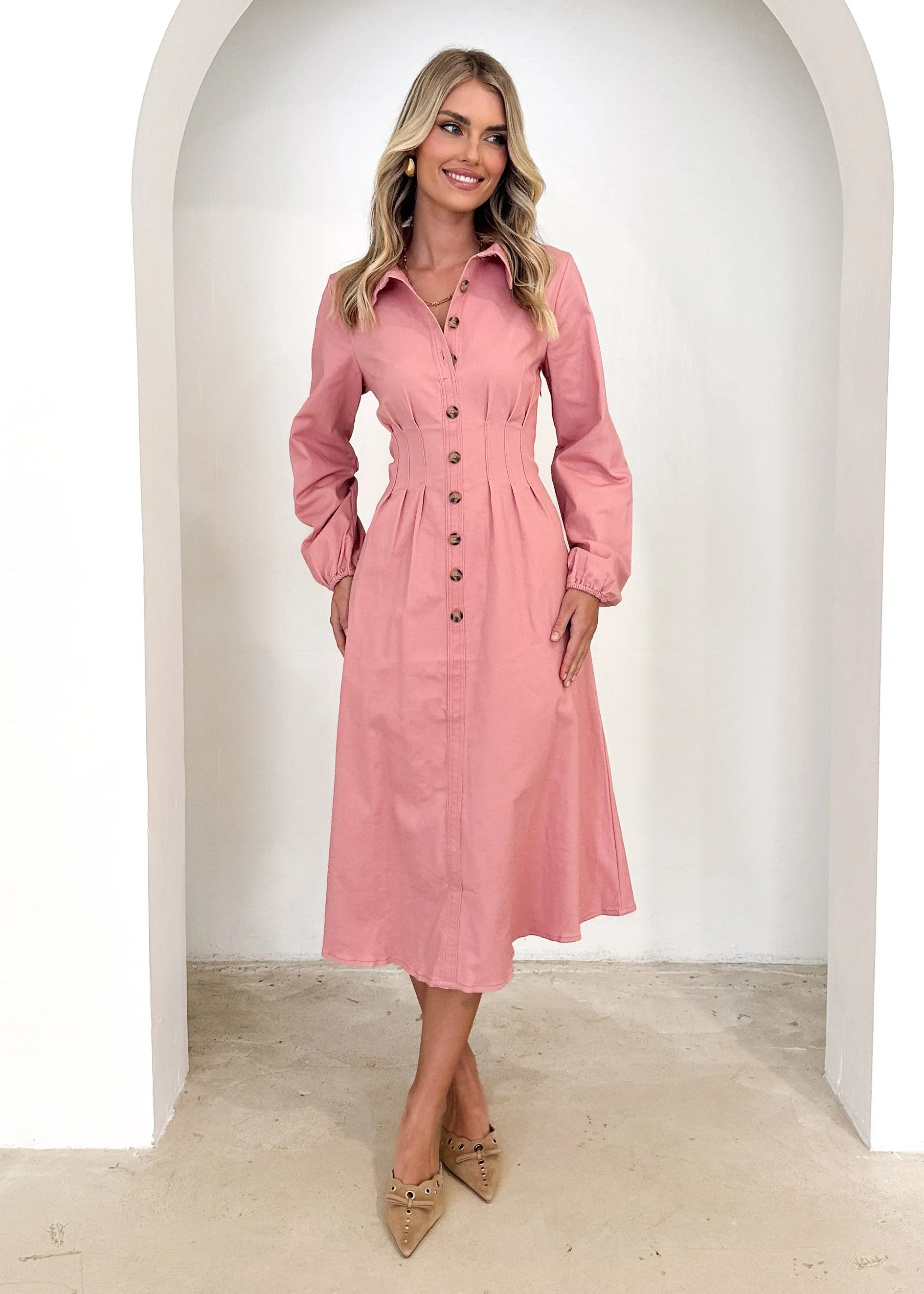 Chrissly Denim Midi Dress - Pink