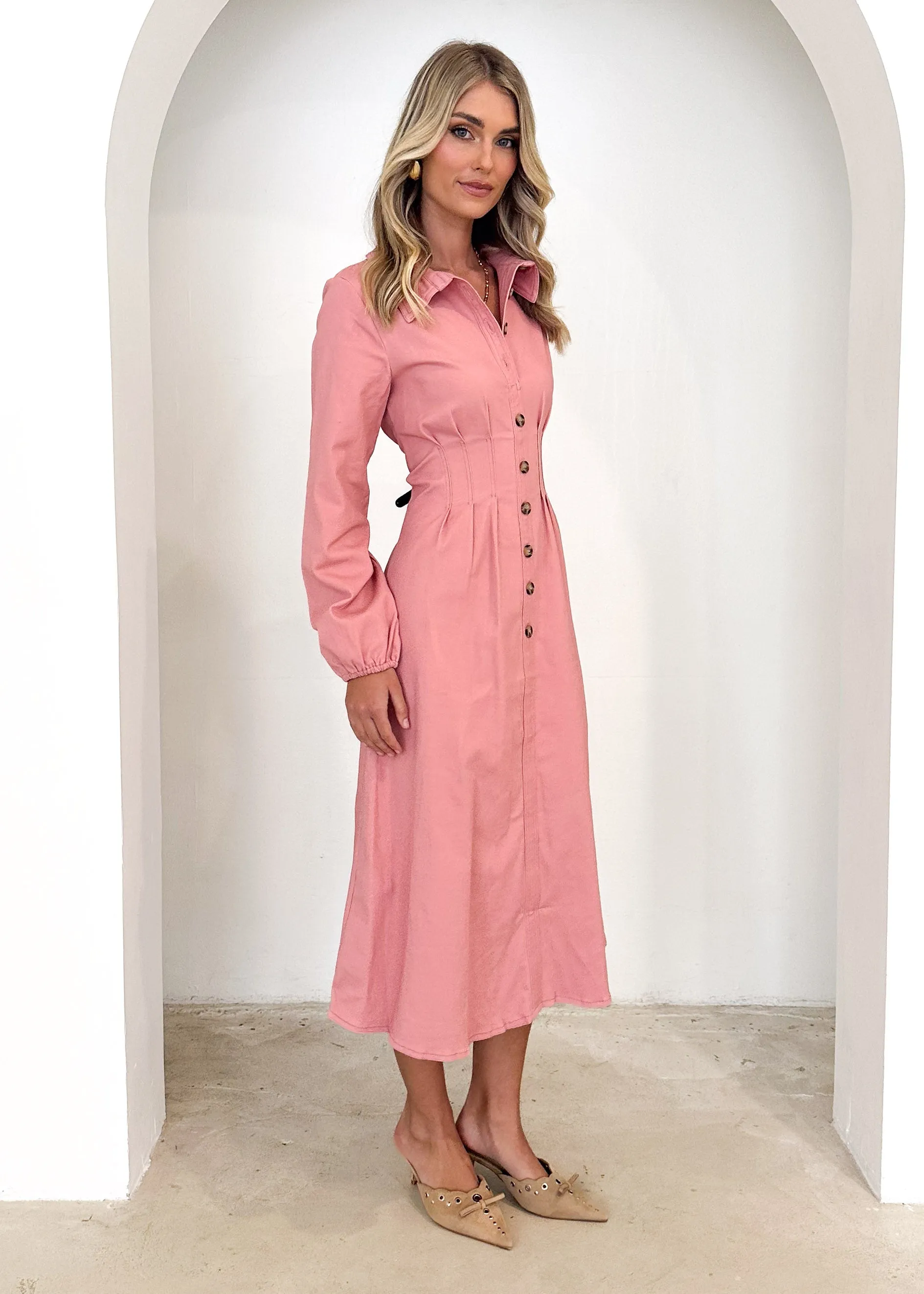 Chrissly Denim Midi Dress - Pink