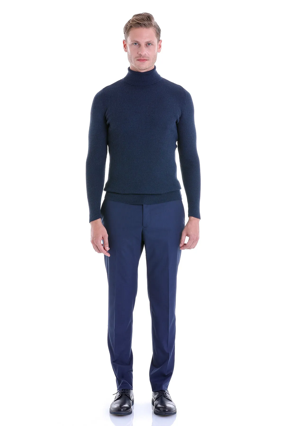 Comfort Fit Wool Blend Indigo Turtleneck Sweater