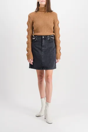 Cut-out sleeve turtleneck sweater