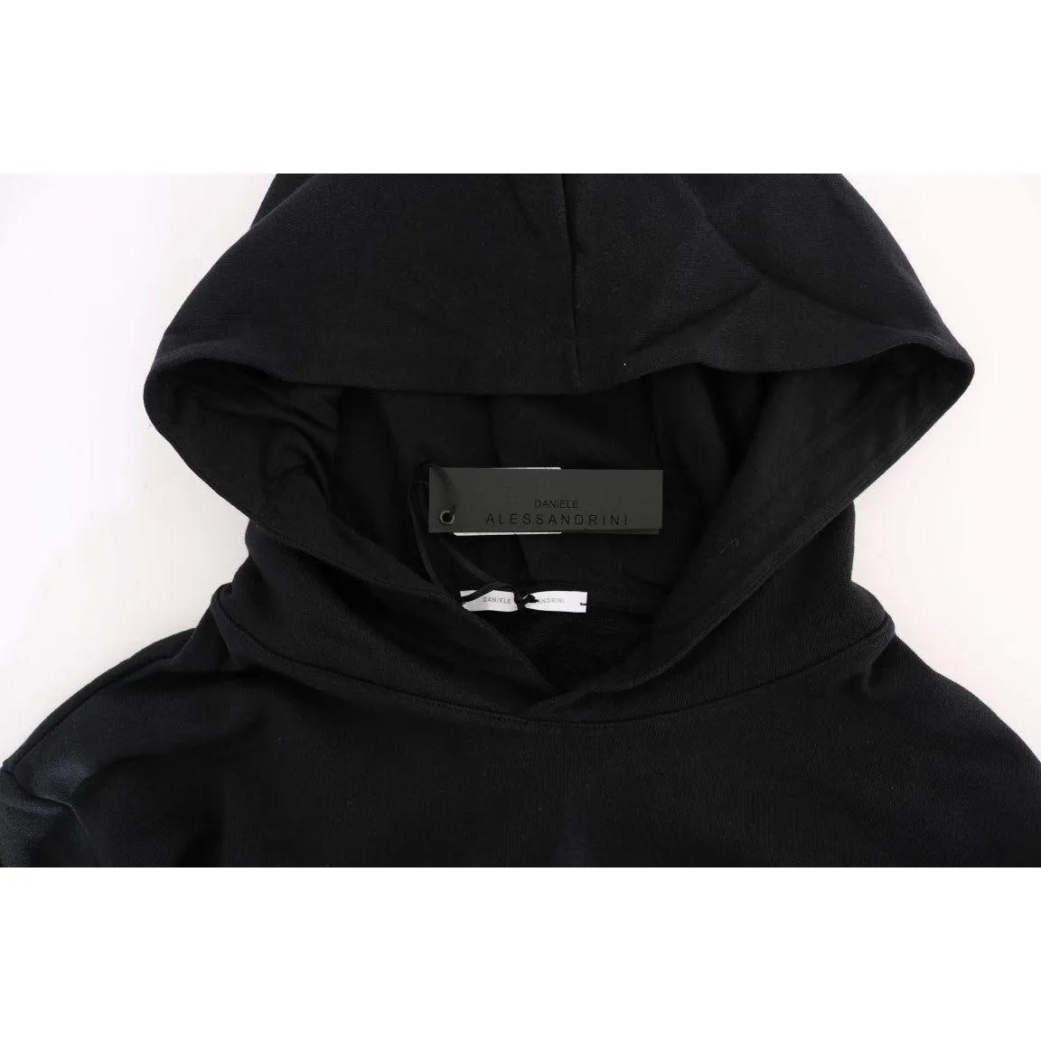 Daniele Alessandrini Elegant Black Cotton Hooded Sweater