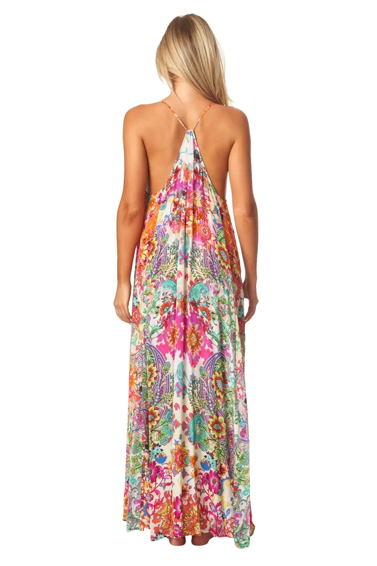 Eden Garden Bohemian T-back Maxi Dress with Front Pockets