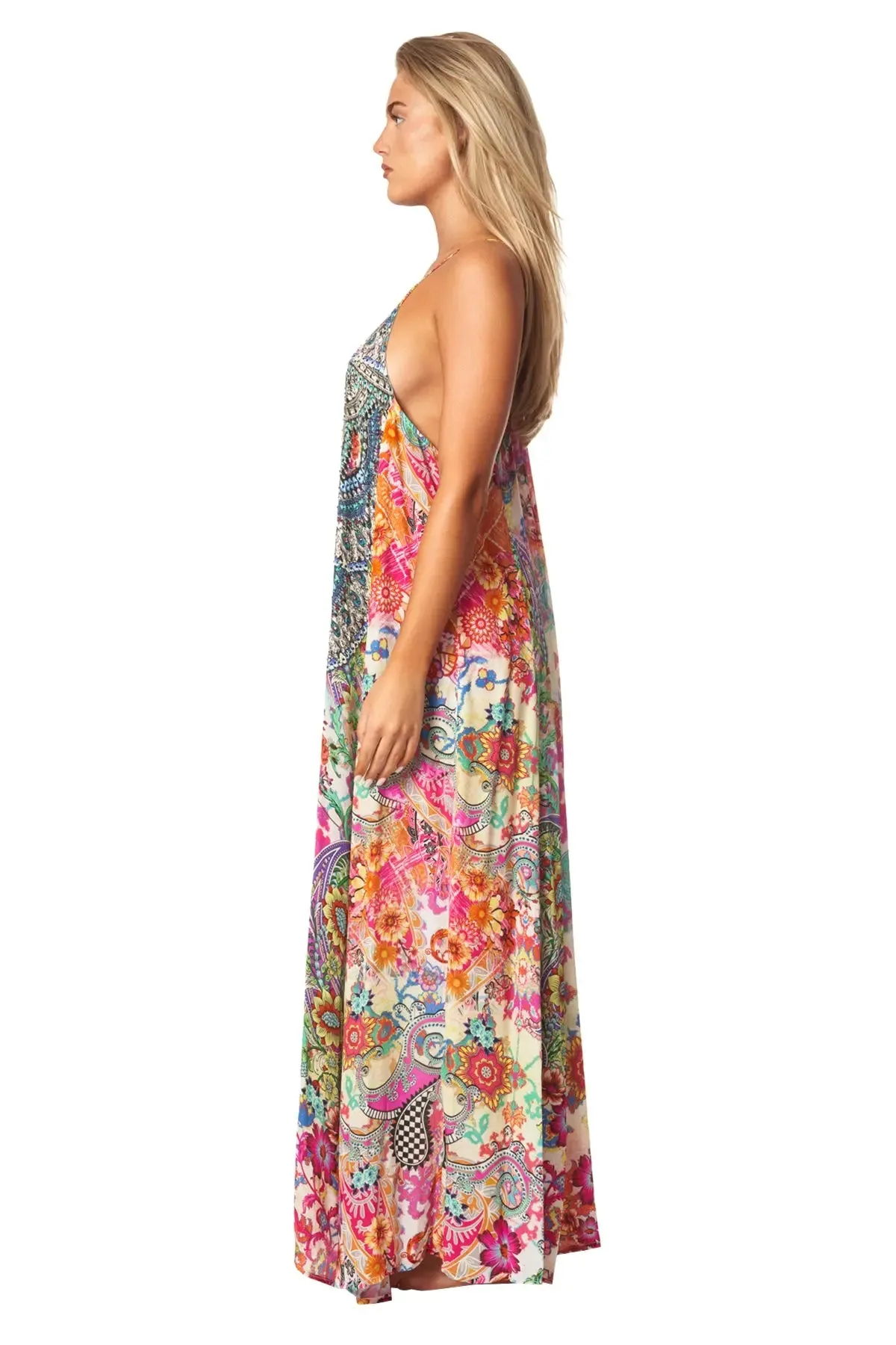 Eden Garden Bohemian T-back Maxi Dress with Front Pockets