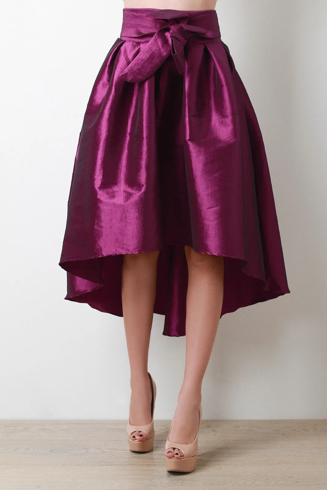 Evening Taffeta Pleated High-Low Skirt