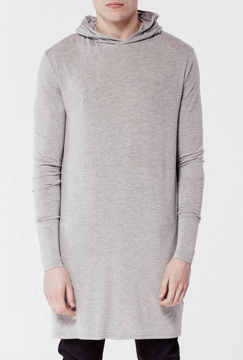 Extended Essential Hooded Long Sleeve Drop Back Under T-shirt Viscose Tee