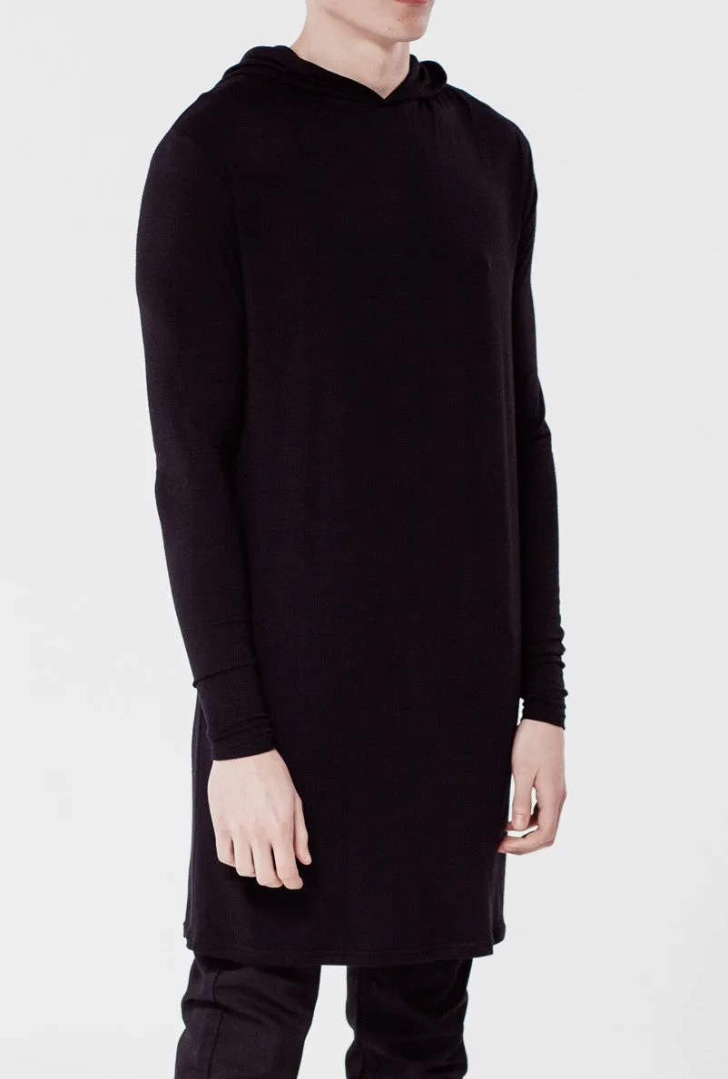 Extended Essential Hooded Long Sleeve Drop Back Under T-shirt Viscose Tee