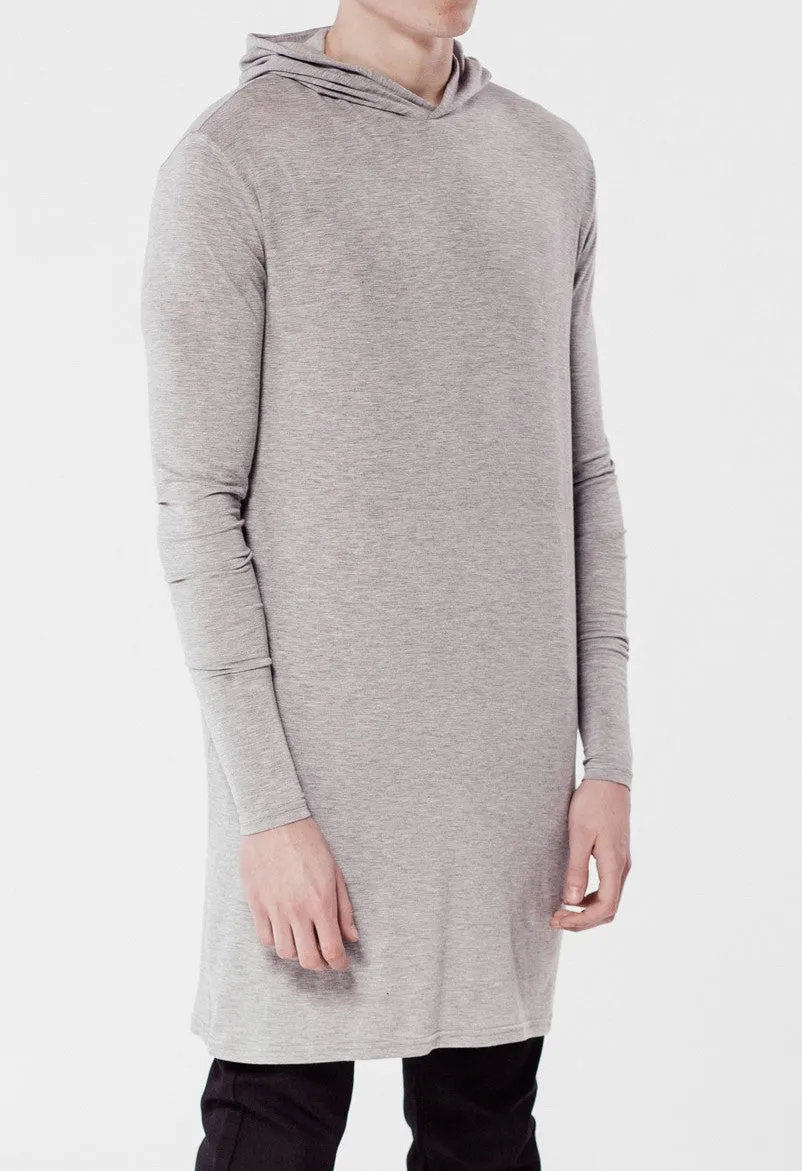 Extended Essential Hooded Long Sleeve Drop Back Under T-shirt Viscose Tee